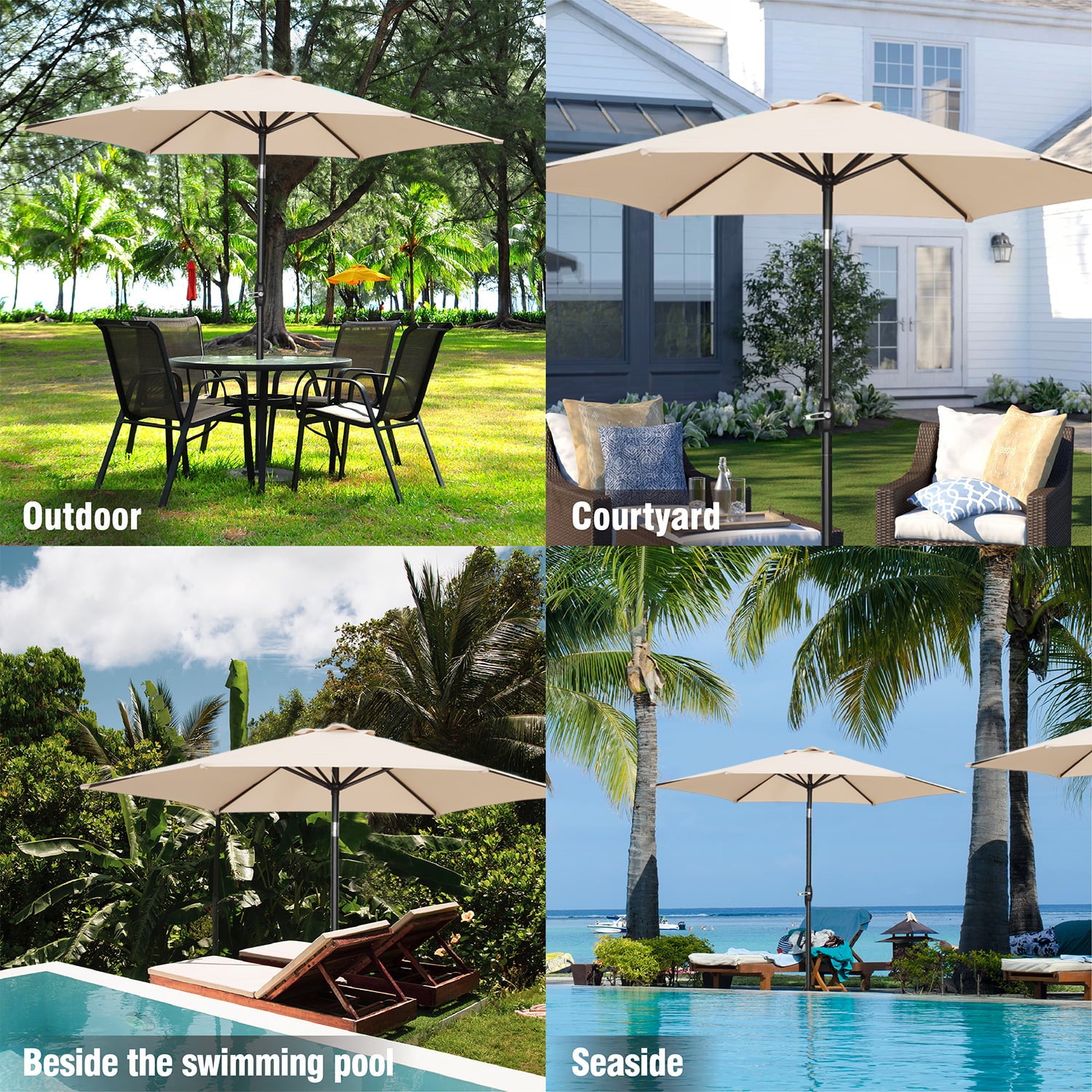 Ainfox 9ft Patio Umbrella Outdoor Portable Table Market Umbrella with Push Button Tilt/Crank Waterproof UV-proof, Khaki