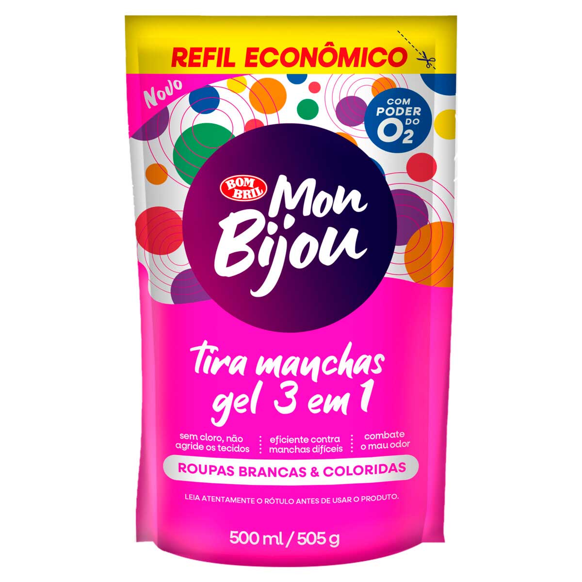 Tira-Manchas Gel Roupas Brancas e Coloridas Mon Bijou 500ml Refil Economico
