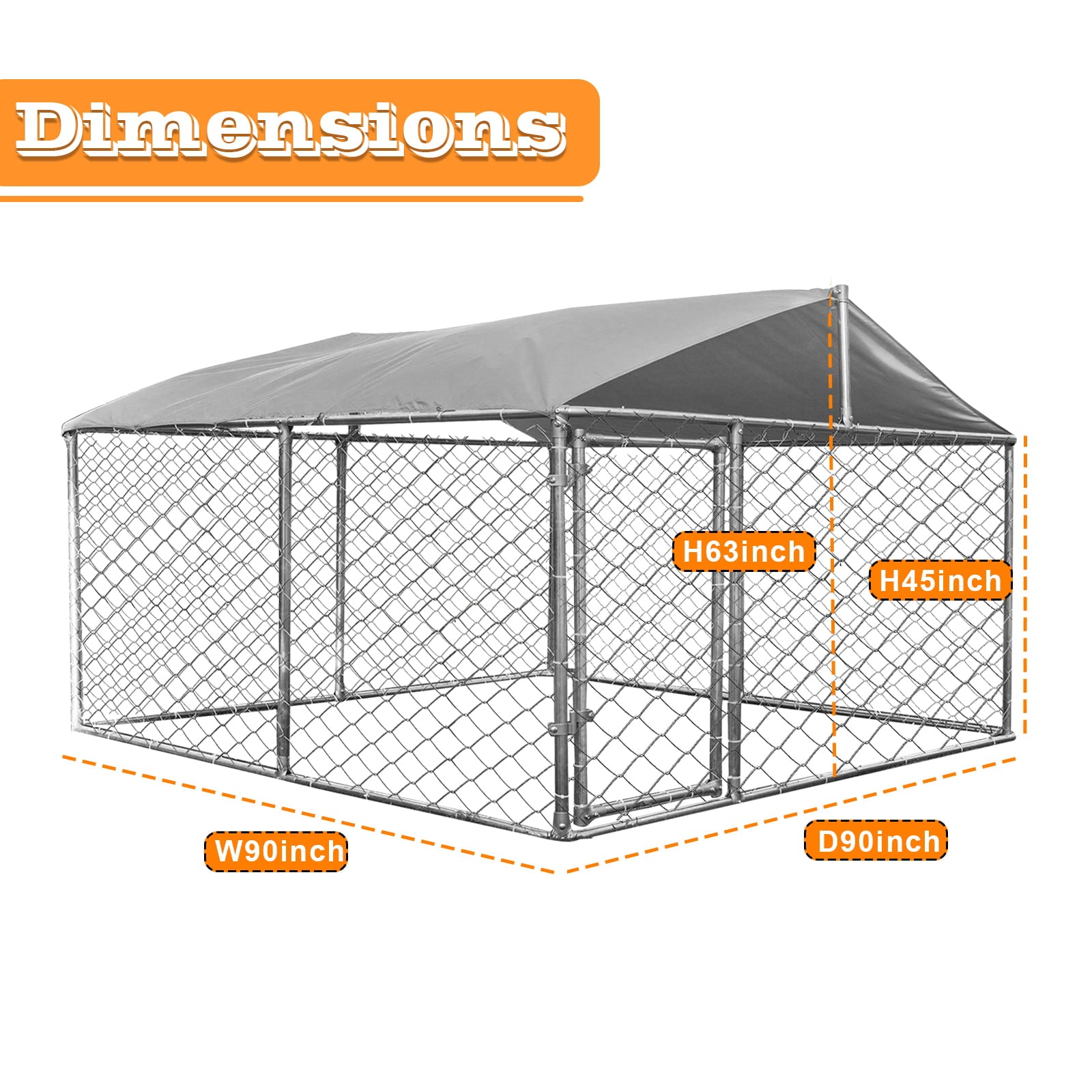 Magic Union 7.5'x 7.5'x 5.3' Large Outdoor Kennel Heavy Duty Dog Cage with Water -Resistant Cover