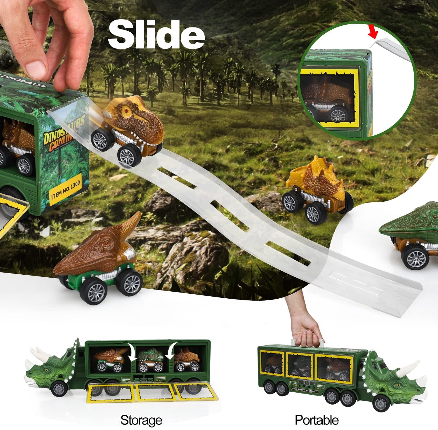 TOY Life Dinosaur Toy Truck for Kids 3 - 8 with Pull Back Car Toys，  9 in 1 Monster Truck for Boys and Girls， Dinosaur Transport Truck for Kids， Dinosaur Toys for Kids 3-7