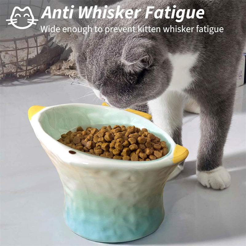 Raised Ceramic Cat Bowl – Cute Fish-Shaped Elevated Food & Water Bowl