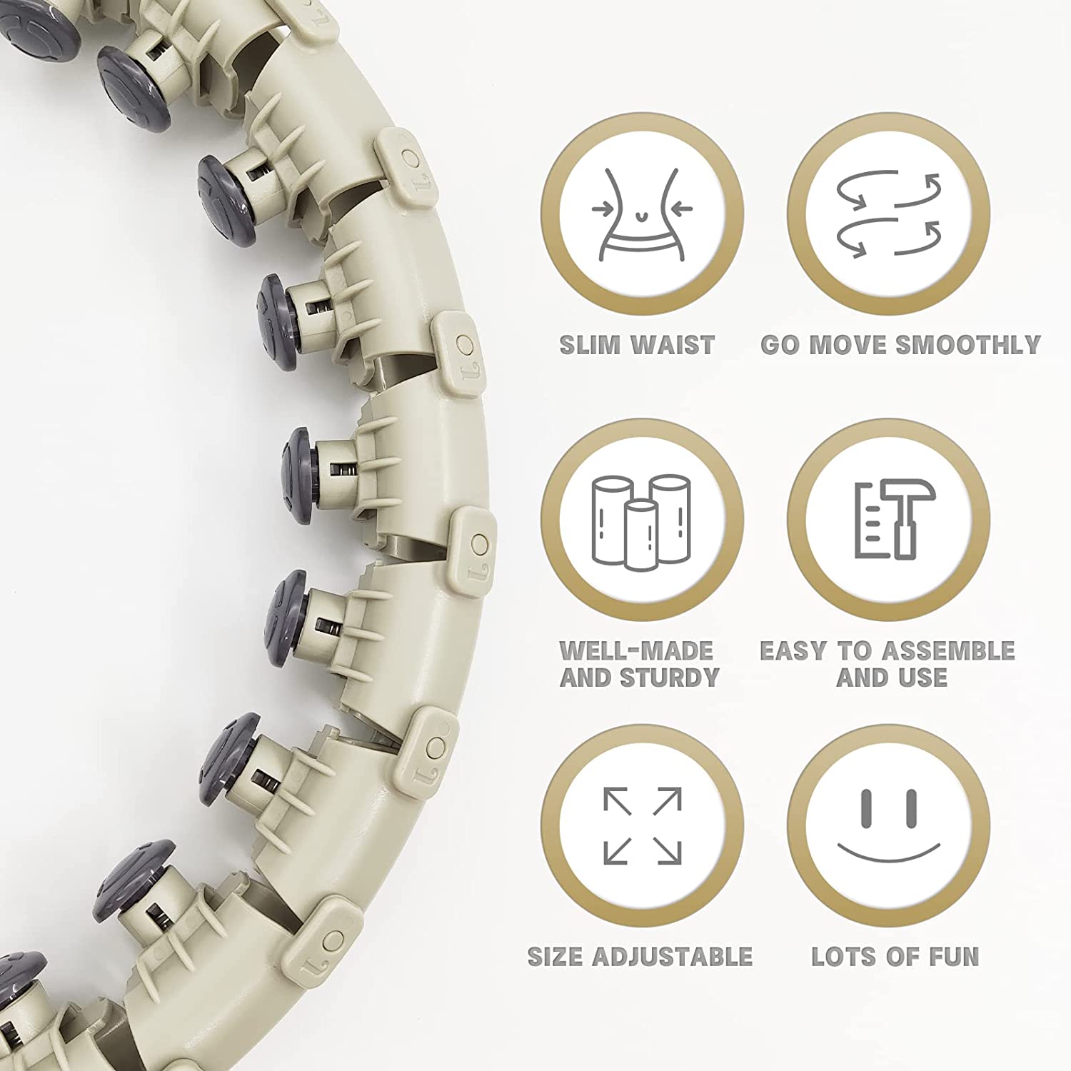 Smart Weighted Fit Hoop for Adults Weight Loss， 24 Detachable Knots， 2 in 1 Adomen Fitness Massage， Great for Adults and Beginners