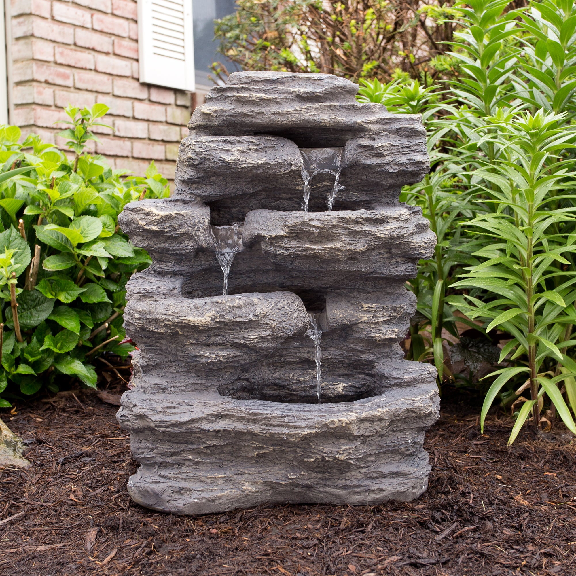 Pure Garden Outdoor Water Fountain With Cascading Waterfall, Natural Looking Stone and Soothing Sound for Decor on Lawn, Garden, and Patio By Pure Garden