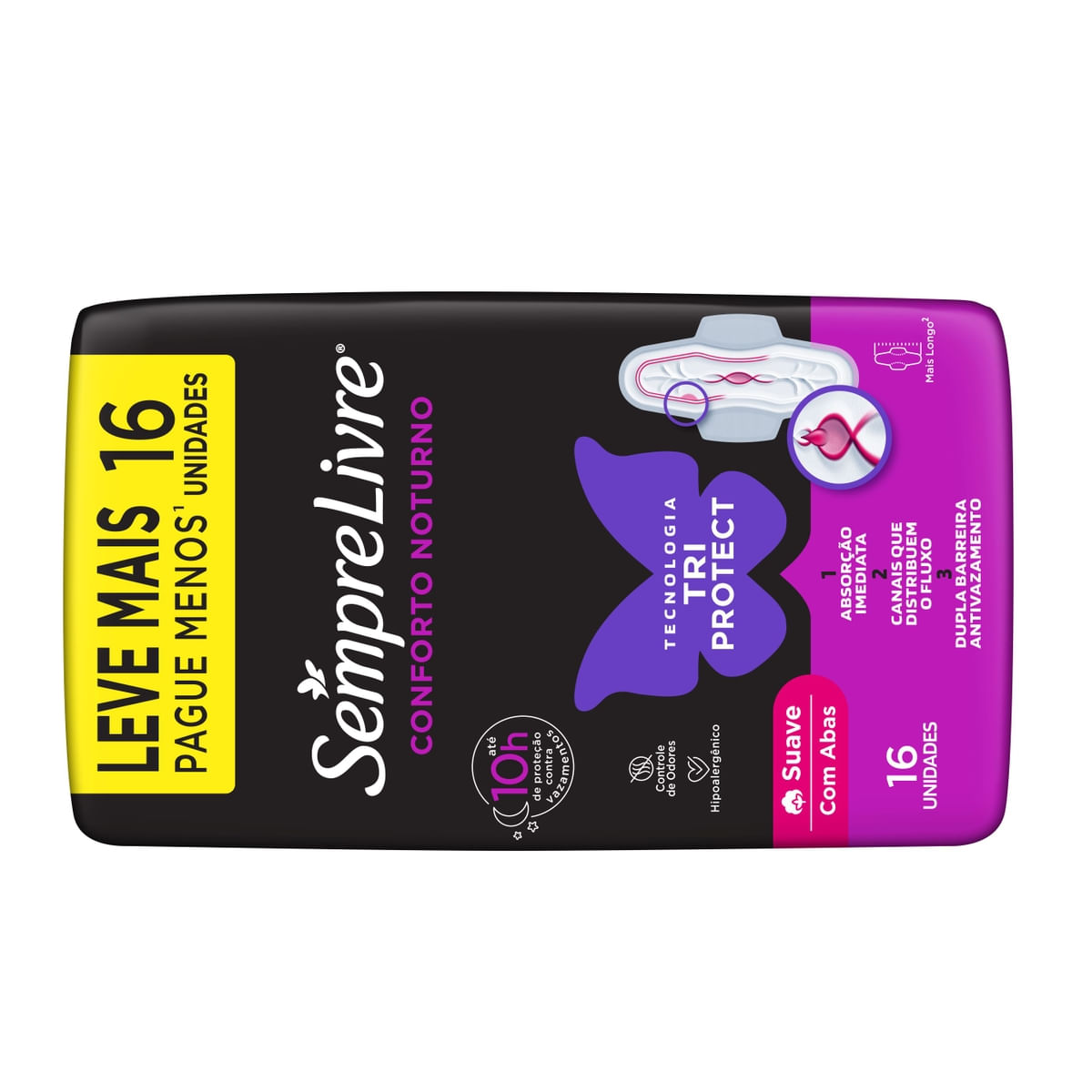 Absorvente com Abas Sempre Livre Conforto Noturno Suave 16 Unidades