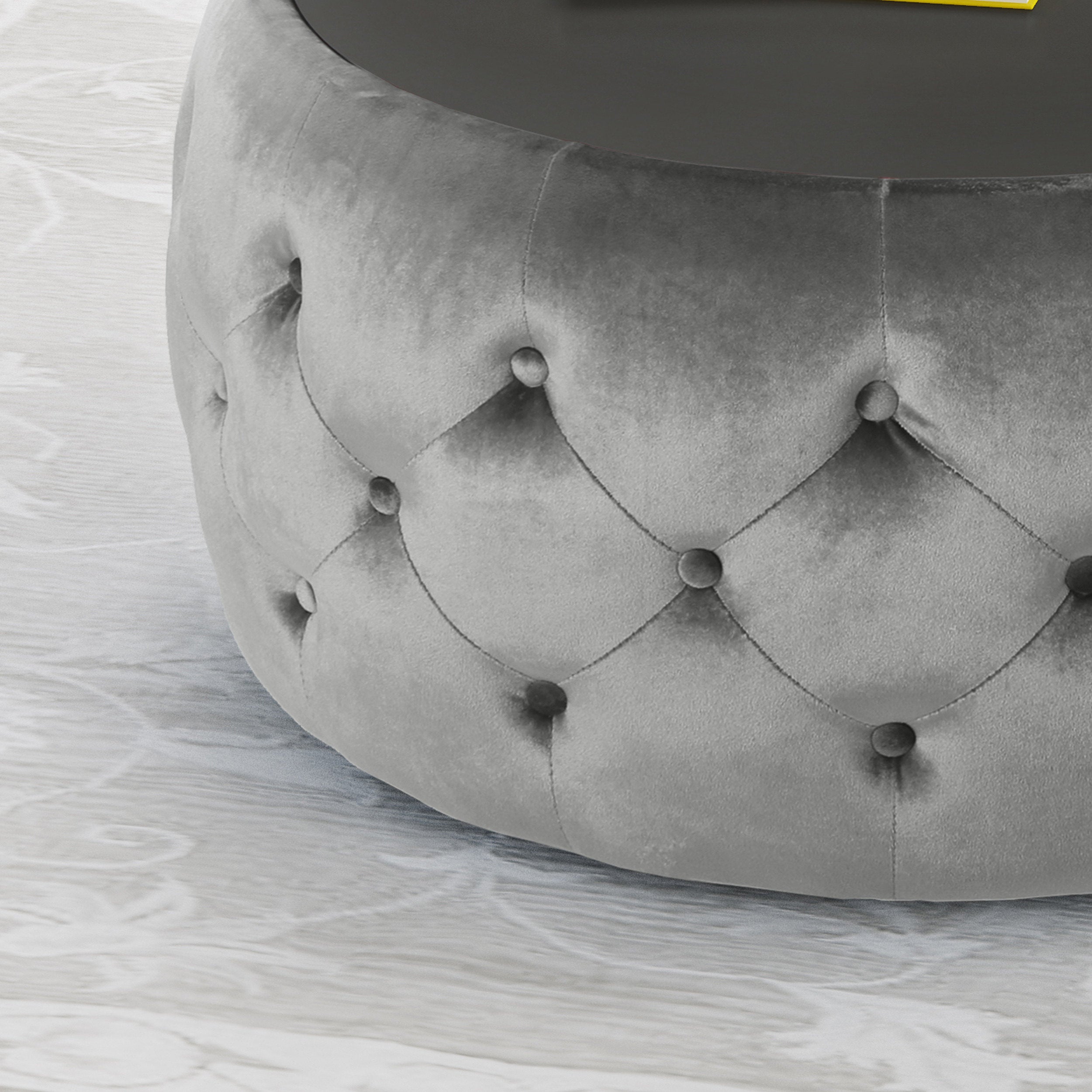 Ivy Glam Velvet and Tempered Glass Coffee Table Ottoman