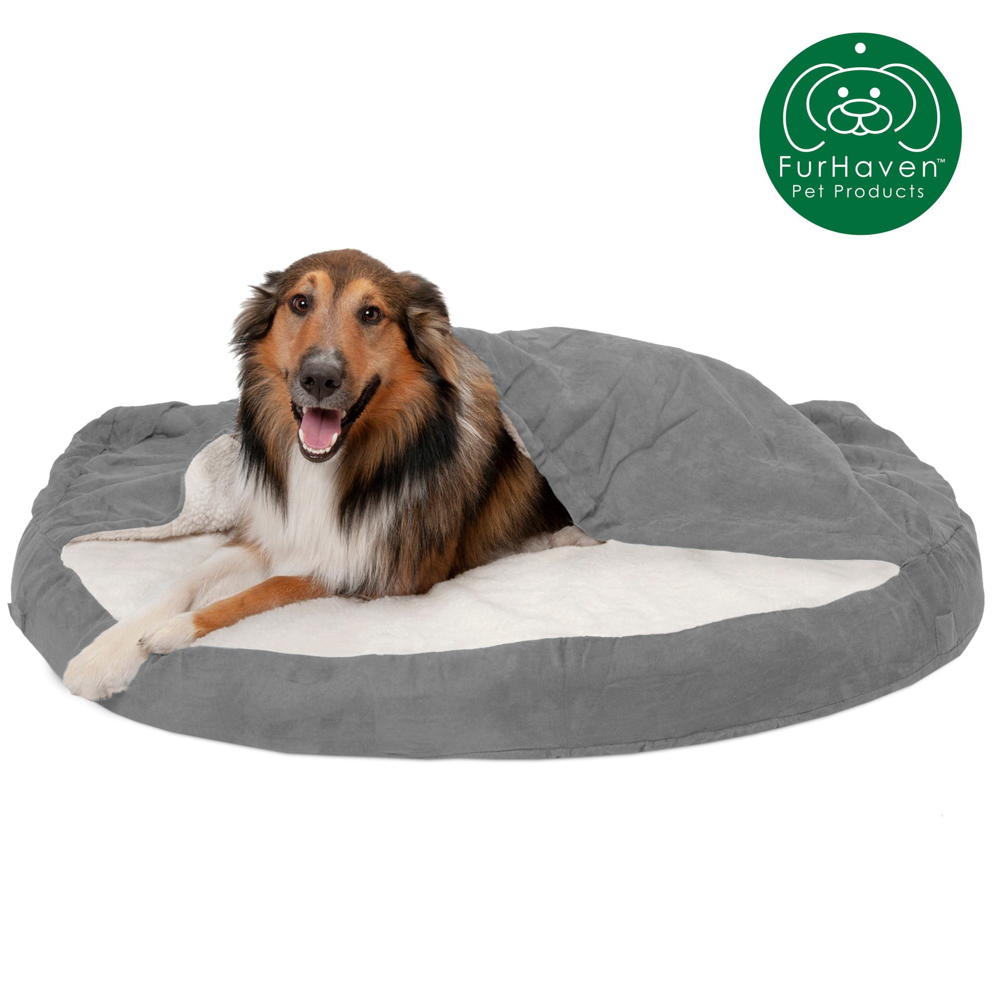FurHaven | Cooling Gel Faux Sheepskin Snuggery Pet Bed for Dogs and Cats， Gray， 44-Inch
