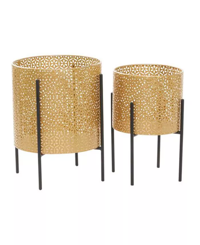 CosmoLiving by Cosmopolitan Metal Planters with Stand， Set of 2