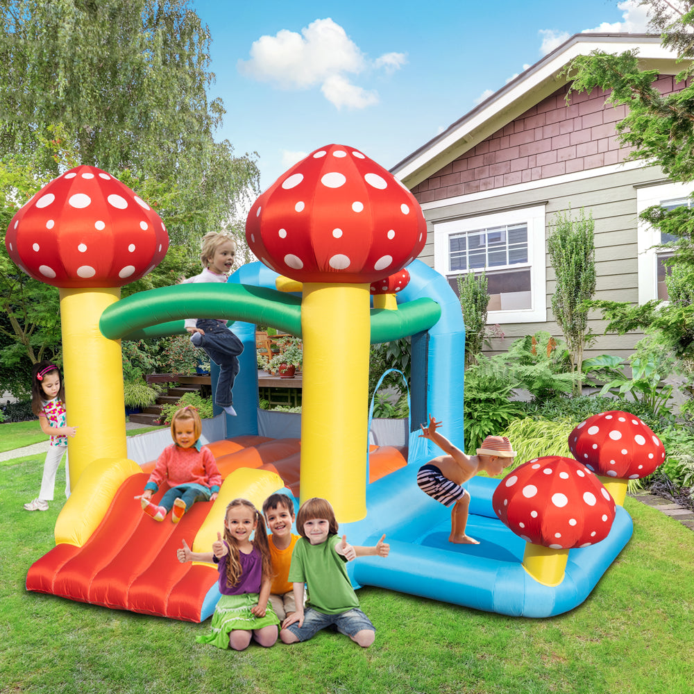 Kids Inflatable Water Slide， Inflatable Jumping Castle with Mini Swimming Pool and Slide， include Blower， Slide Bouncer Water Pool， Mushroom Pattern