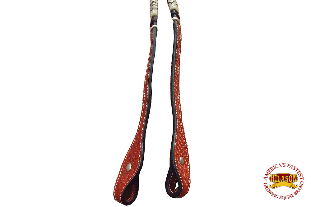 62BH New Hilason Western Rawhide Braided Leather Show Rommel Romel Romal Reins Horse