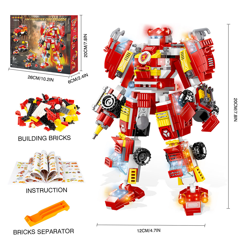 HOGOKIDS  591pcs STEM Fire Robot Construction Building Toy Sets， 13 in 1 Fire Rescue Building Bricks Kids Gift for Age 6 7 8 9 10+ Year
