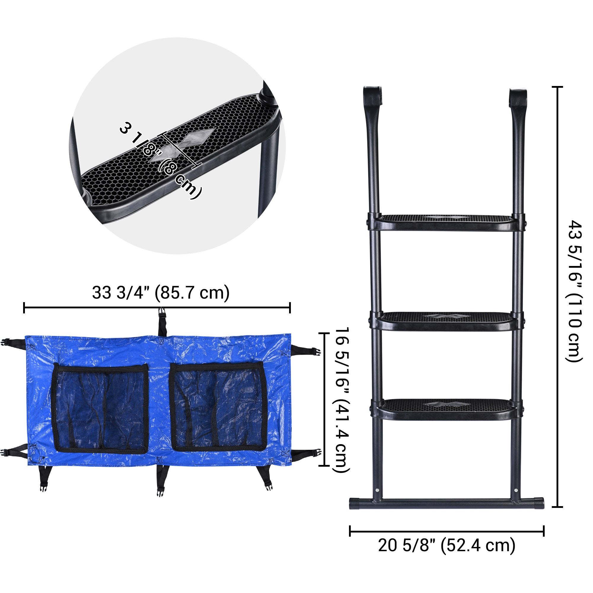 Yescom Universal 3 Step Trampoline Ladder with Shoe Bag，Wide Skid-Proof Steps Fit 15 FT or Larger Trampolines Kid Outdoor