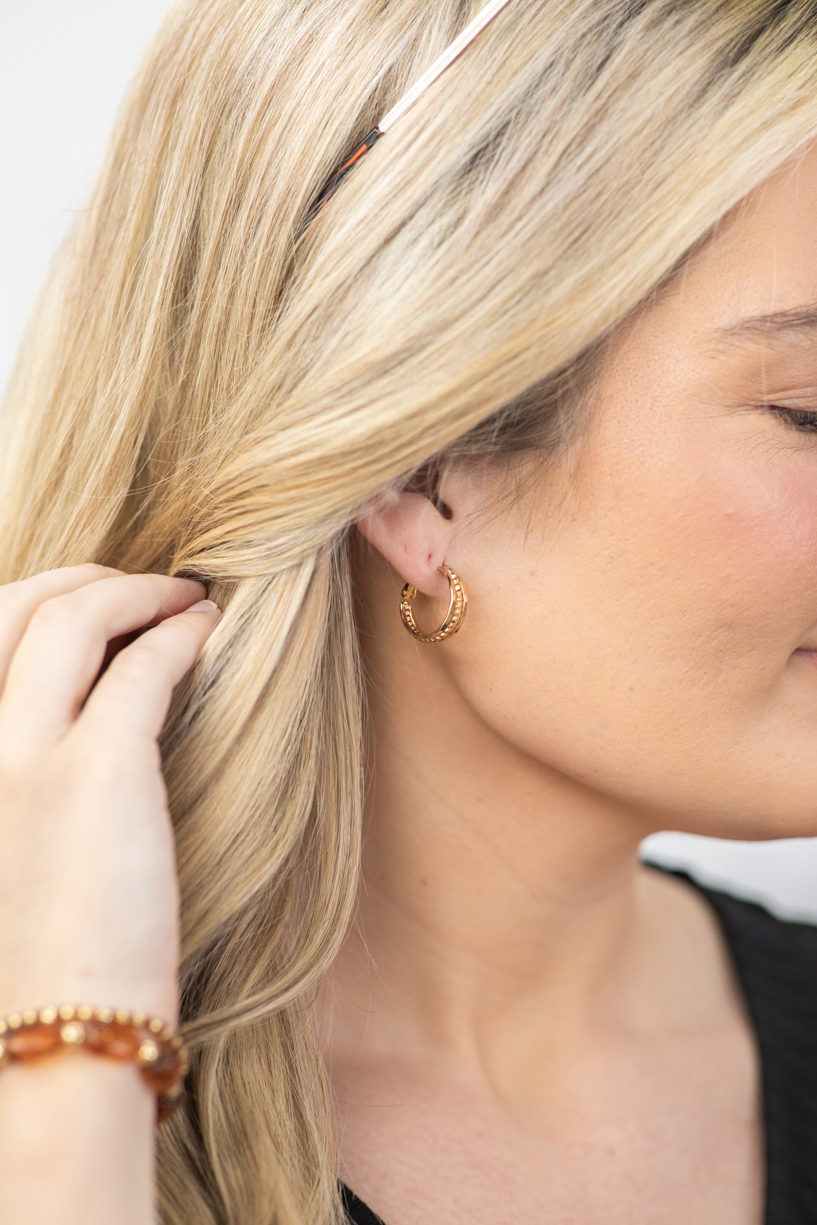 Gold Bead Detail Hoop Earrings