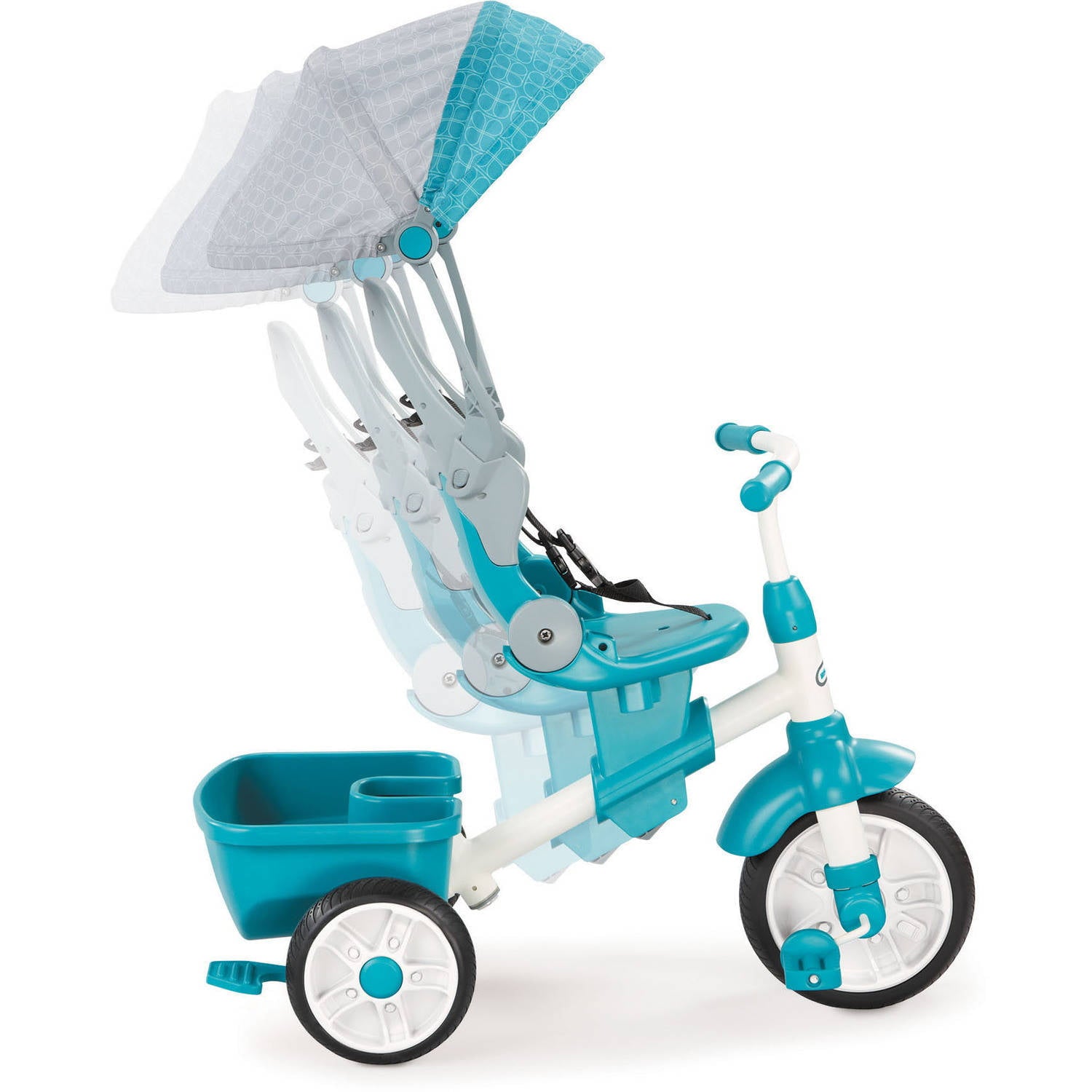 Little Tikes Perfect Fit 4-in-1 Trike in Teal， Convertible Tricycle for Toddlers， 4 Stages of Growth and Shade Canopy - Kids Boys Girls Ages 9 Months to 3 Years Old