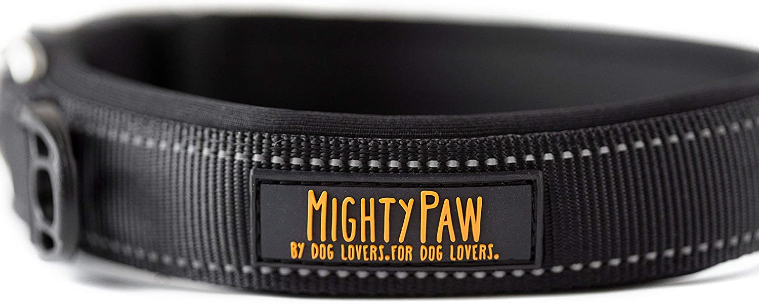 Mighty Paw Neoprene Padded Dog Collar， Sports Collar with Reflective Stitching， Extra Comfort for Active Dogs