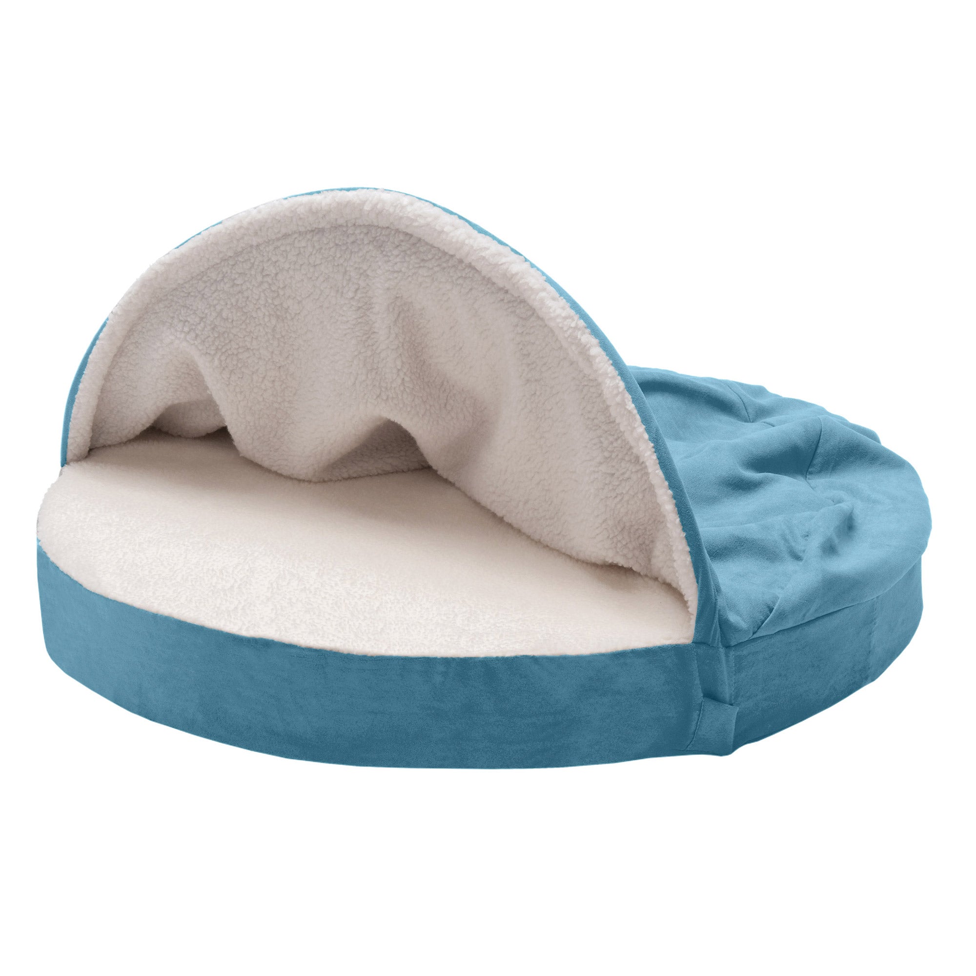 FurHaven Pet Products Orthopedic Faux Sheepskin Snuggery Burrow Pet Bed for Dogs and Cats， Blue， 35