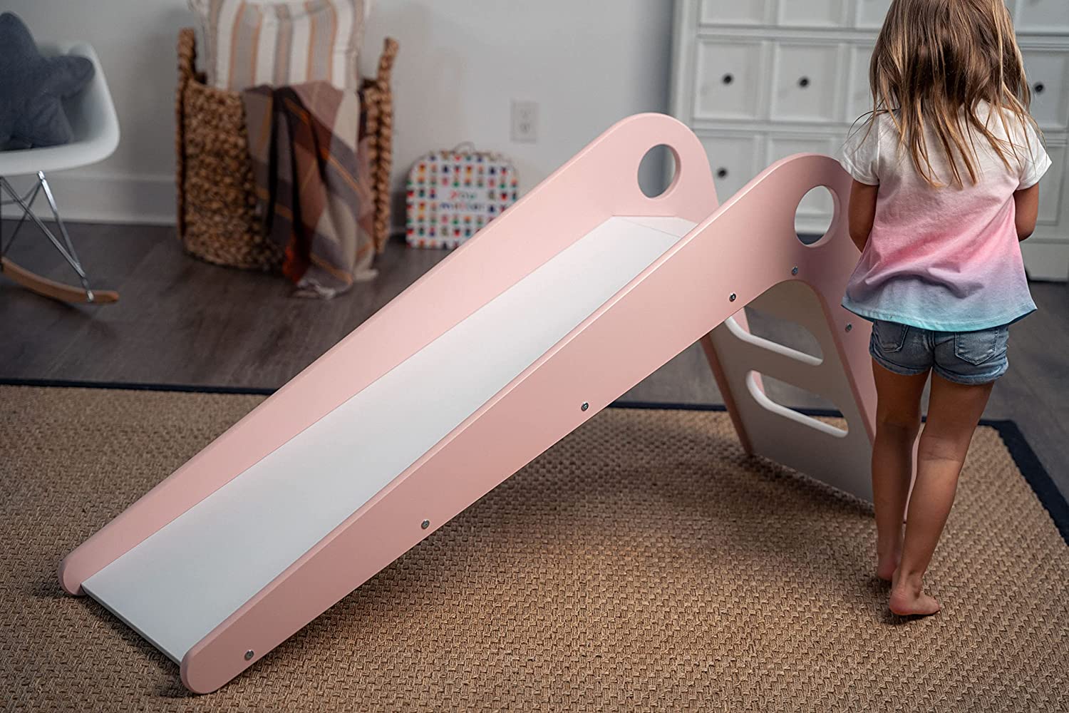 Avenlur Toddler Playground Wooden Indoor Slide for Kids - Transform Any Living Space Into The Perfect Playroom or Gym. Climbing Wood Slide for Babies， Toddlers， and Children Ages 18mo - 4 Years (Pink)