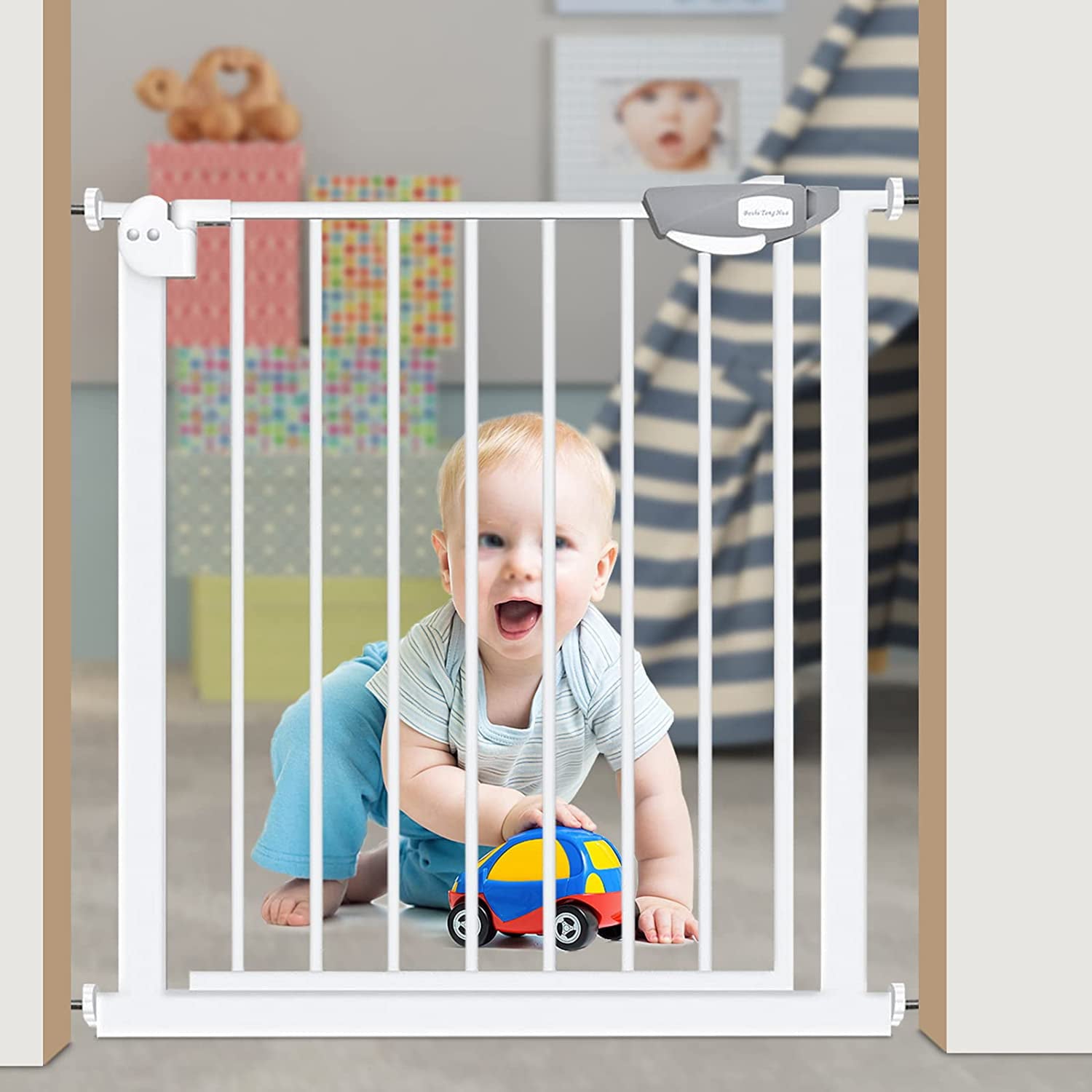 CNCEST Double Locking Pet Gate Chlid Extra Wide Safety Stair Gate Entryways Gates White