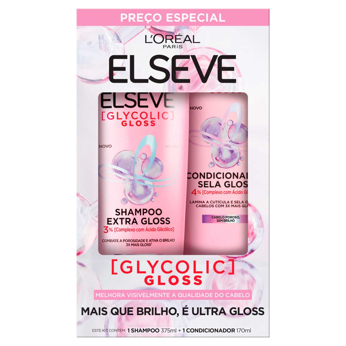 Kit Shampoo 375ml + Condicionador 170ml L'oreal Paris Elseve Glycolic Gloss