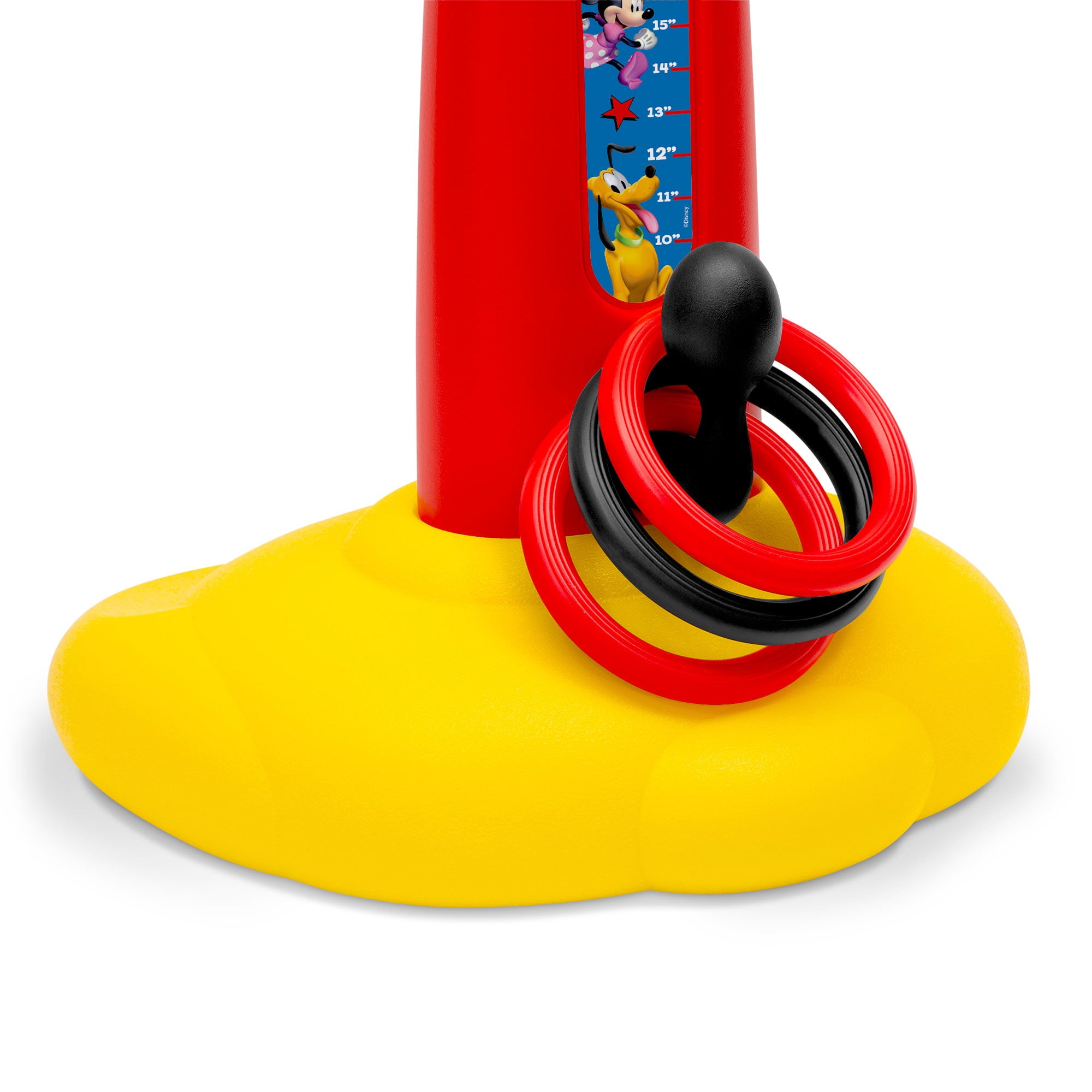 Disney Mickey Mouse Plastic Basketball Set by Delta Children – Includes Basketball Hoop， 1 Basketball， Ring Toss Game with 3 Rings， Growth Cart and Ball Pump