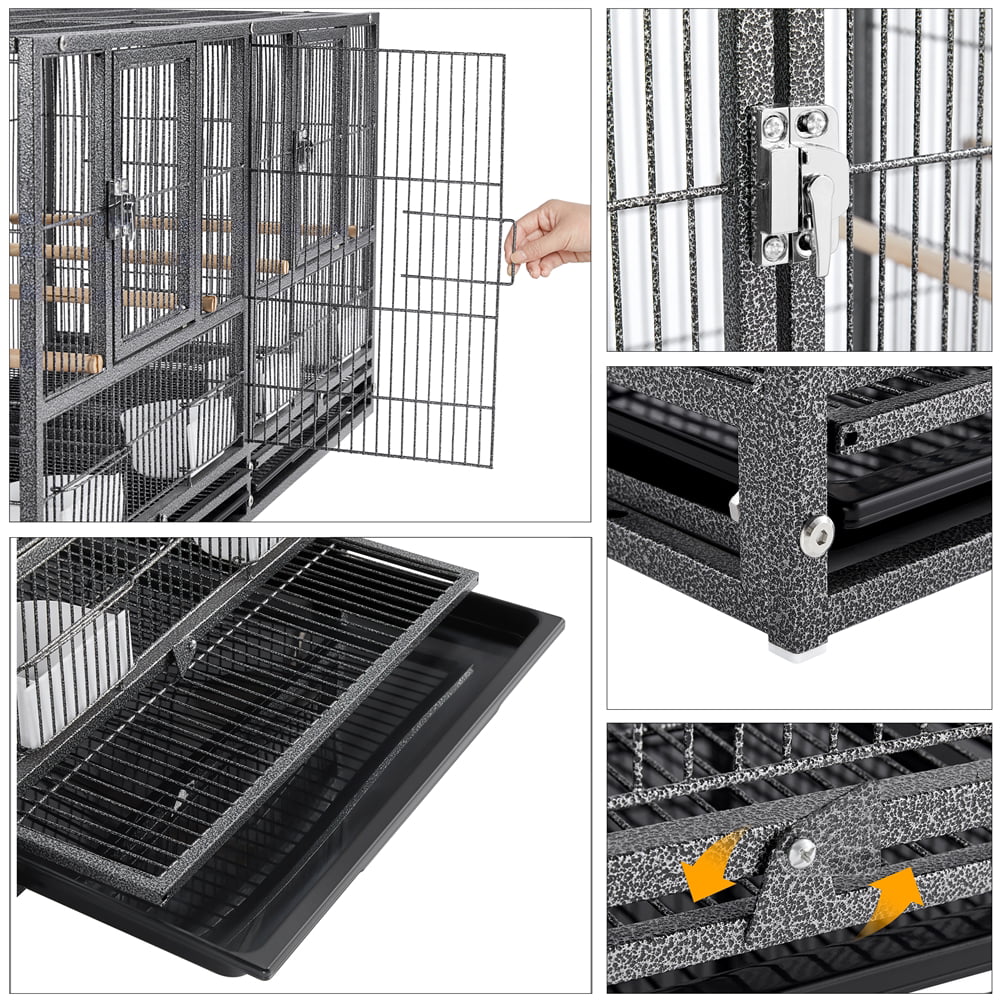 Topeakmart 21''H Stackable Divided Breeder Cage Wide Birdcage， Black