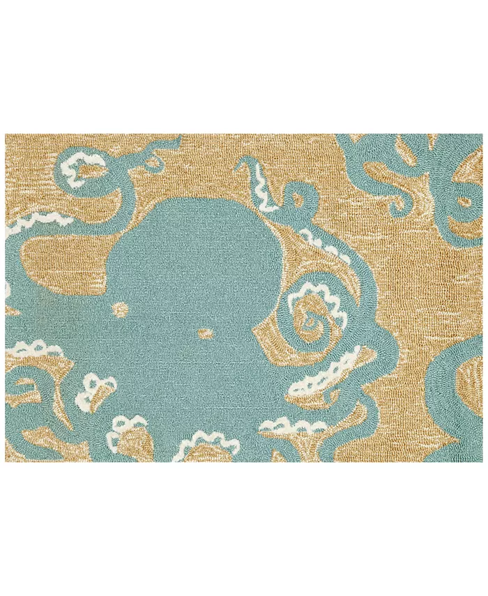 Liora Manne' Liora Manne Front Porch Indoor Outdoor Octopus Aqua 2' x 3' Area Rug