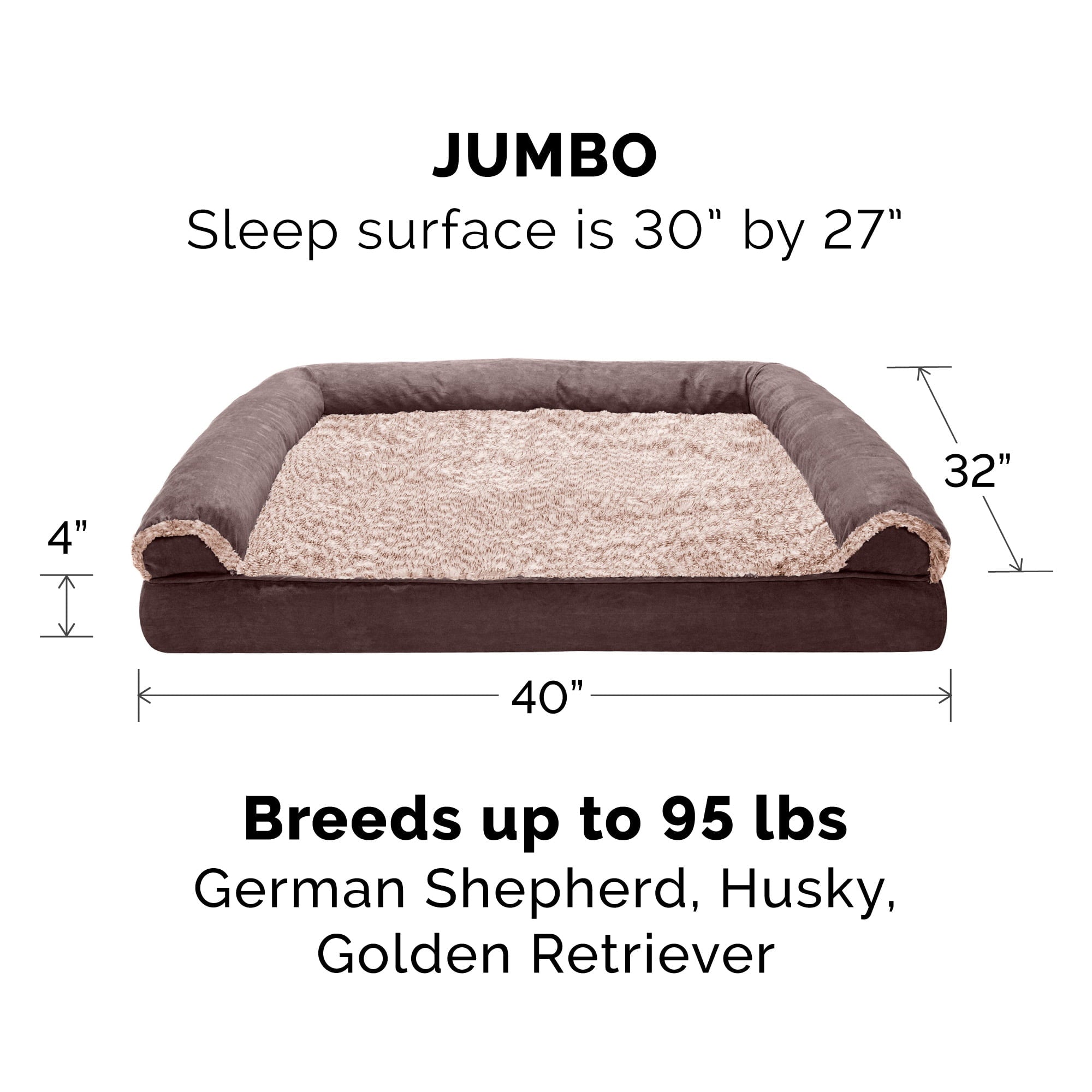 FurHaven Pet Products | Memory Foam Two-Tone Faux Fur and Suede Sofa-Style Couch Pet Bed for Dogs and Cats - Espresso， Jumbo