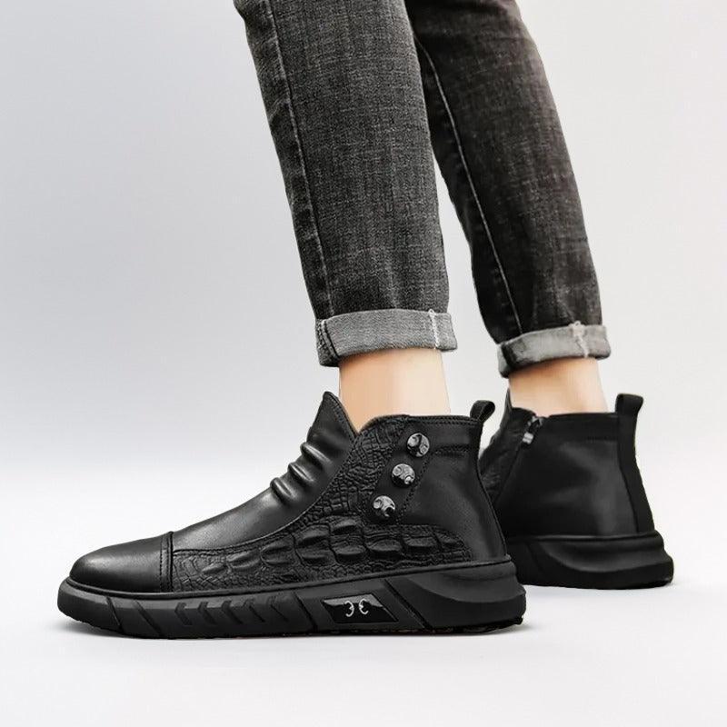 Bota Chelsea Crocodille™ com Fecho em Zíper / Estilo Gangster Britânico , Conforto Supremo e Couro Premium!