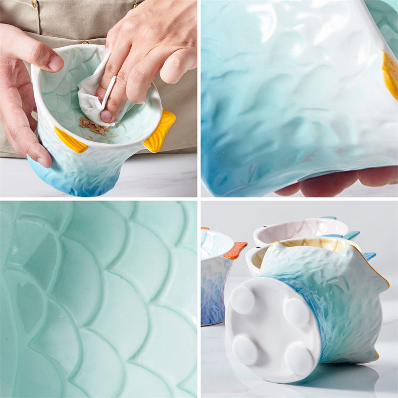 Raised Ceramic Cat Bowl – Cute Fish-Shaped Elevated Food & Water Bowl