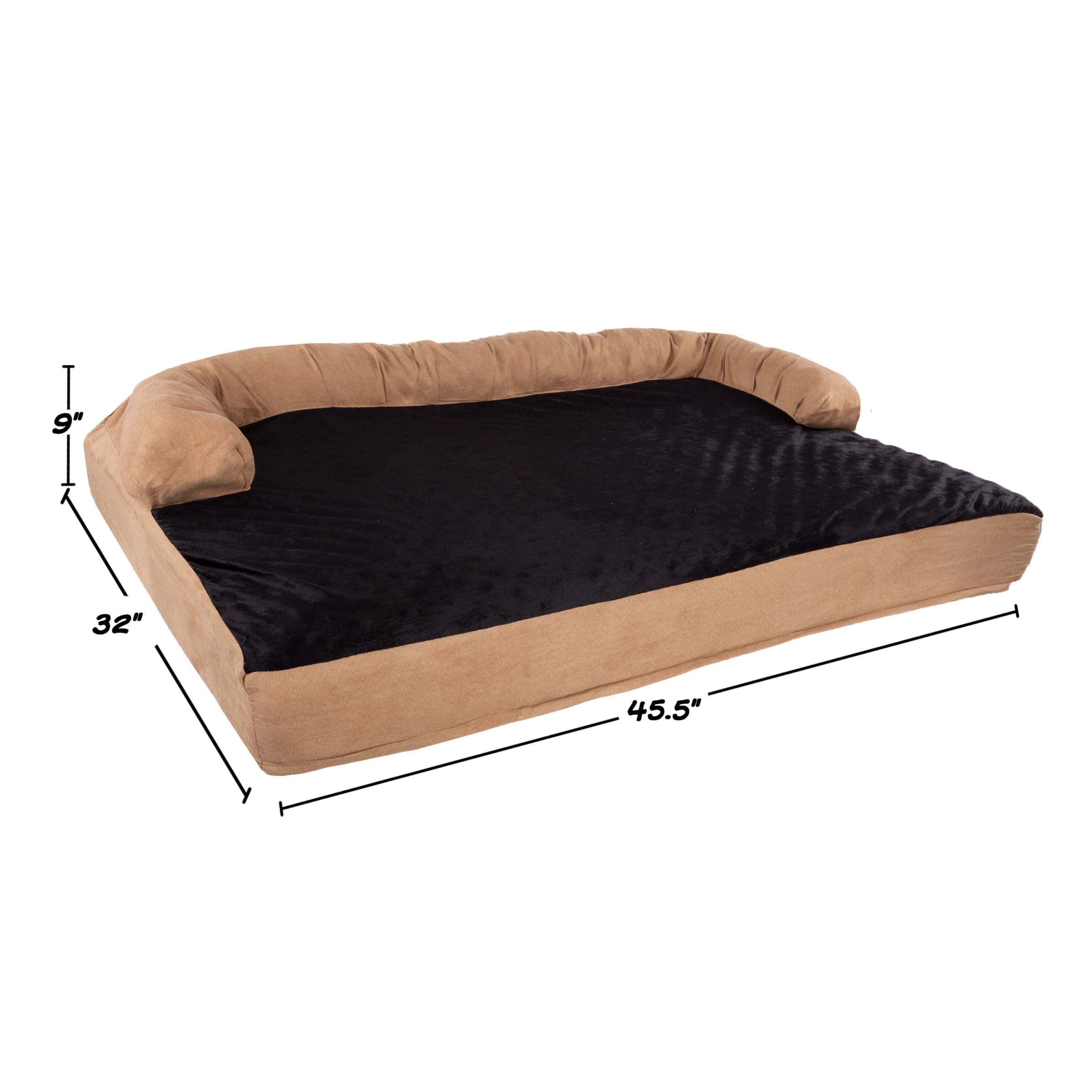 Extra-Large Dog Bed – 45.5 x 32 Pet Bed - 3-Layer Orthopedic Dog Sofa with Cooling Gel， Memory Foam and Neck Bolster by PETMAKER (Tan/Black)