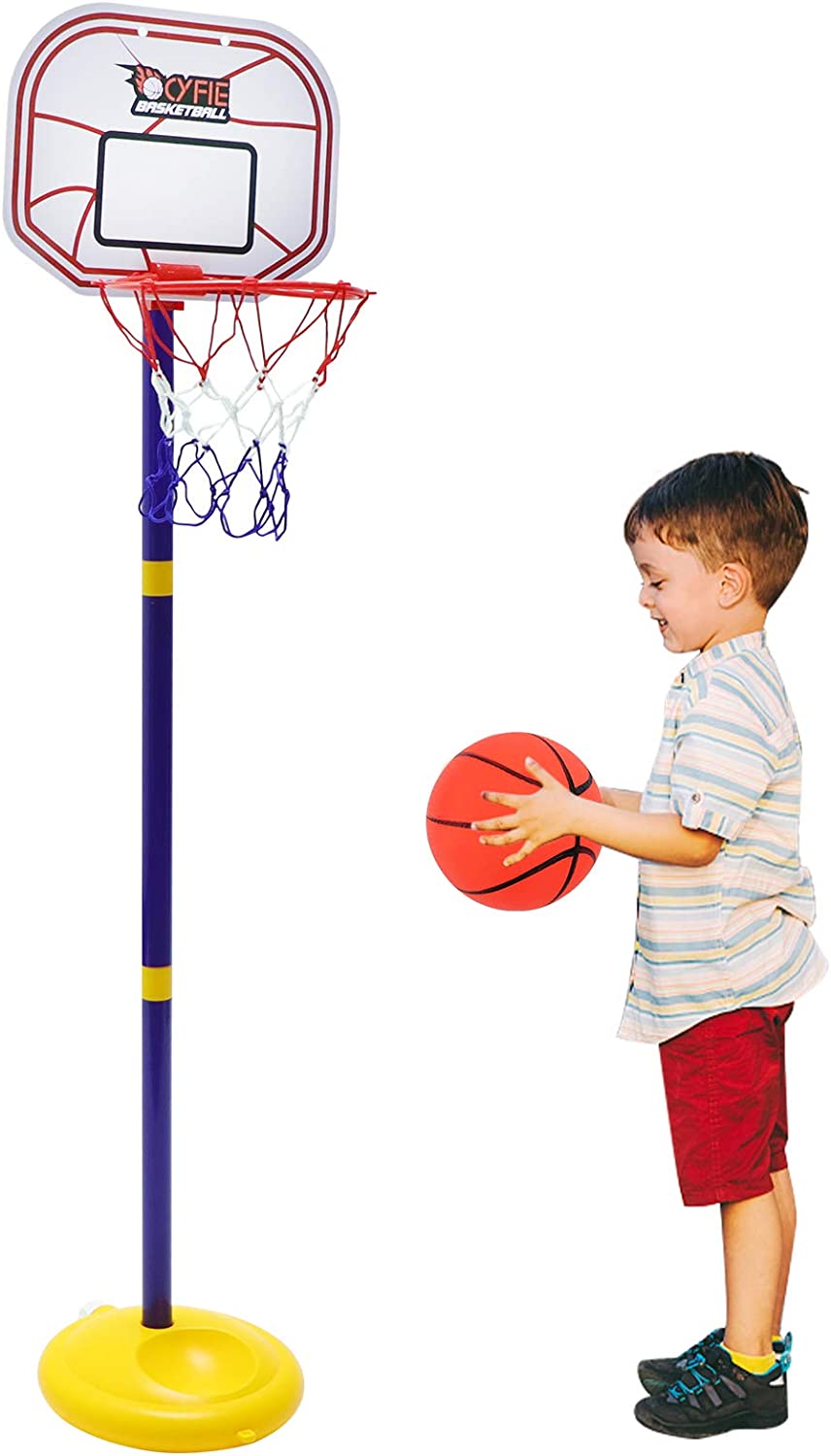 Cyfie Kids Basketball Hoop for Toddles Adjustable Height 2.26ft - 3.48ft Portable Basketball Stand for Children Indoor Outdoor Backyard， Best Birthday Gift for Little Boys Girls