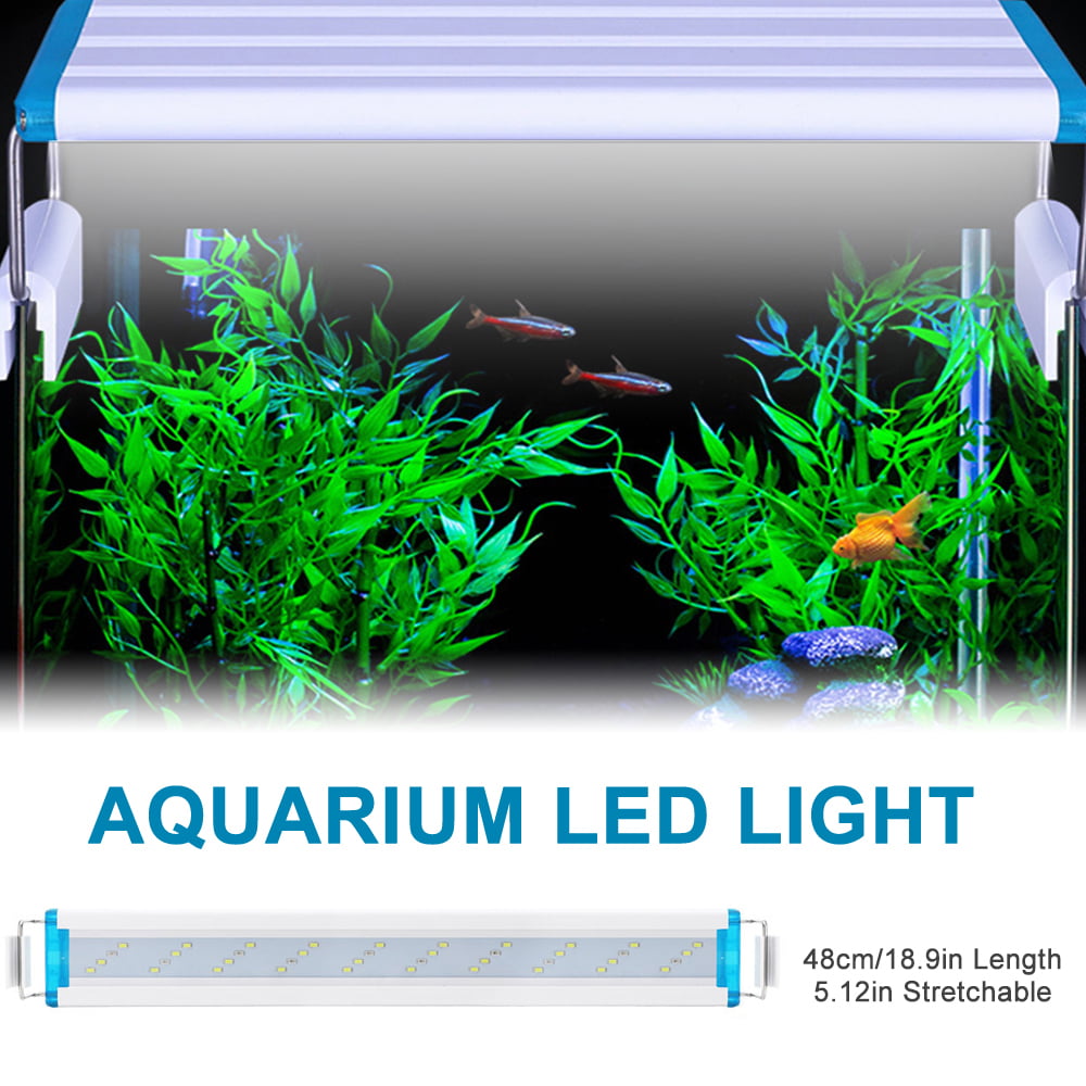 Tomshoo Aquarium LED Light 48cm/18.9in Fish Tank Light 5.12in Extendable Brackets White Blue LEDs for Freshwater Planted Tanks