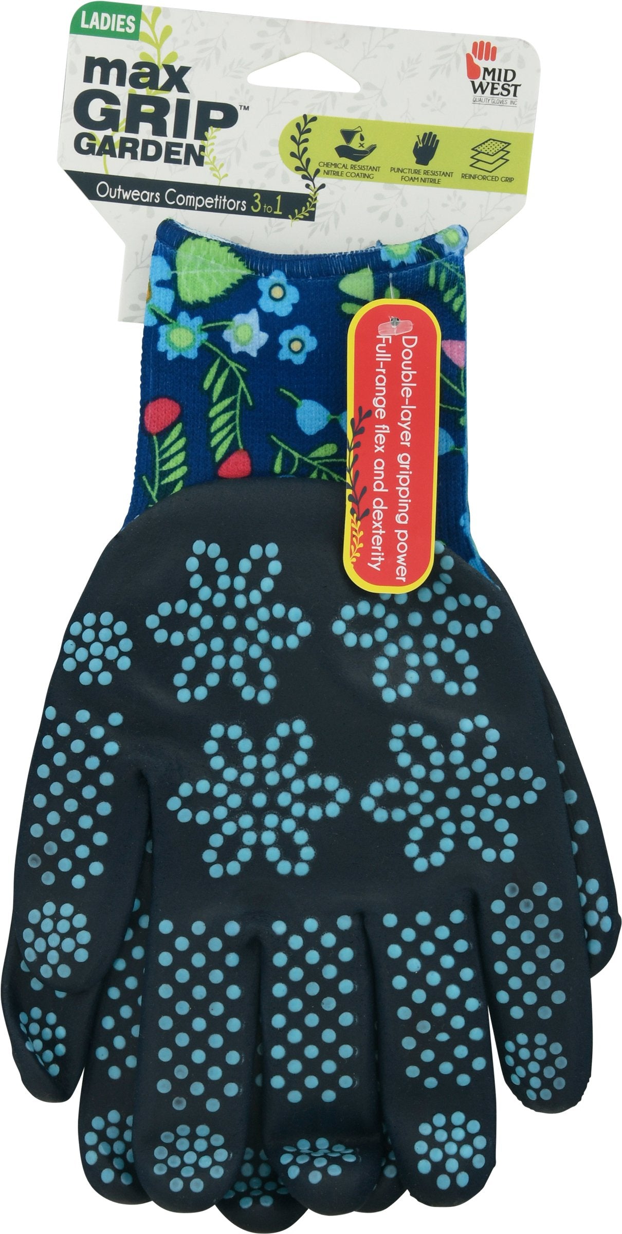 Midwest Quality Gloves 103475 MAX Grip Garden Glove, Blue