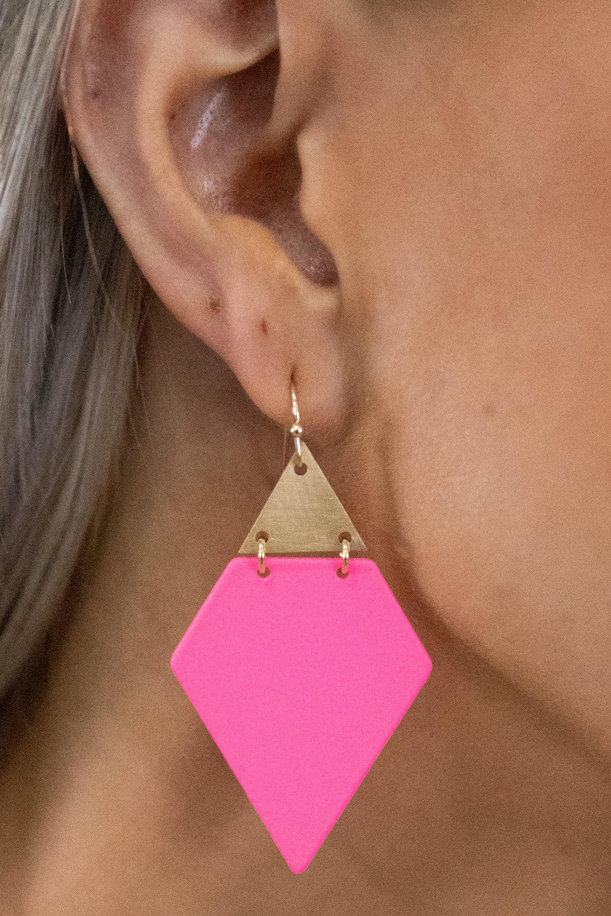 Hot Pink and Gold Diamond Shaped Earrings