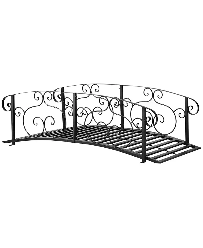 Outsunny 6' Metal Arch Backyard Garden Bridge， Safety Siderails， Arc Footbridge for Backyard Creek， Stream， Pond， Black