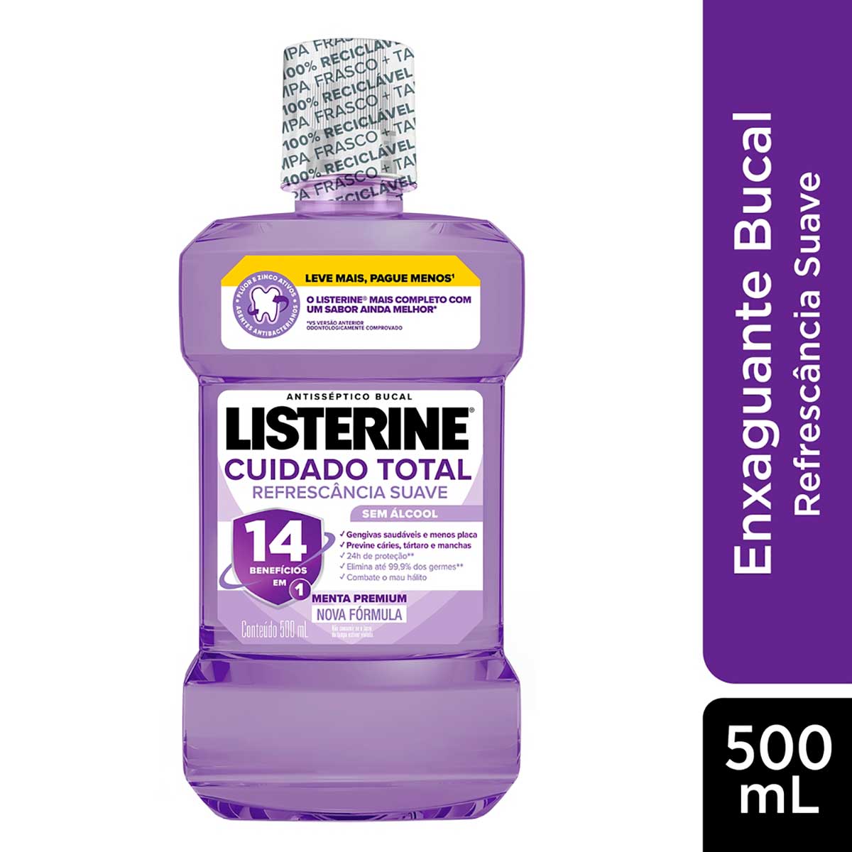Enxaguante Bucal sem Alcool Listerine Cuidado Total 14 Beneficios em 1 500ml