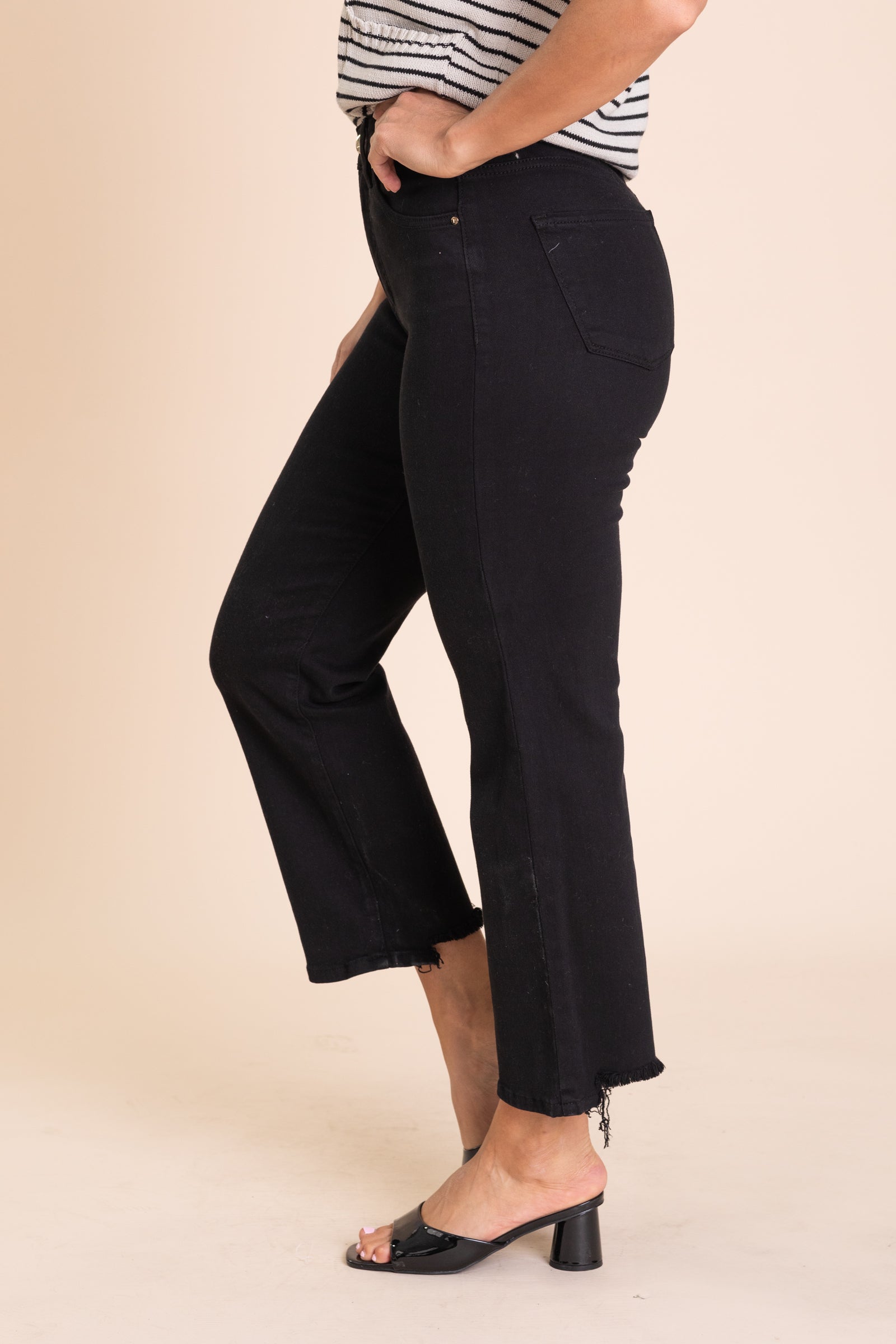Risen Black Tummy Control Crop Straight Pants