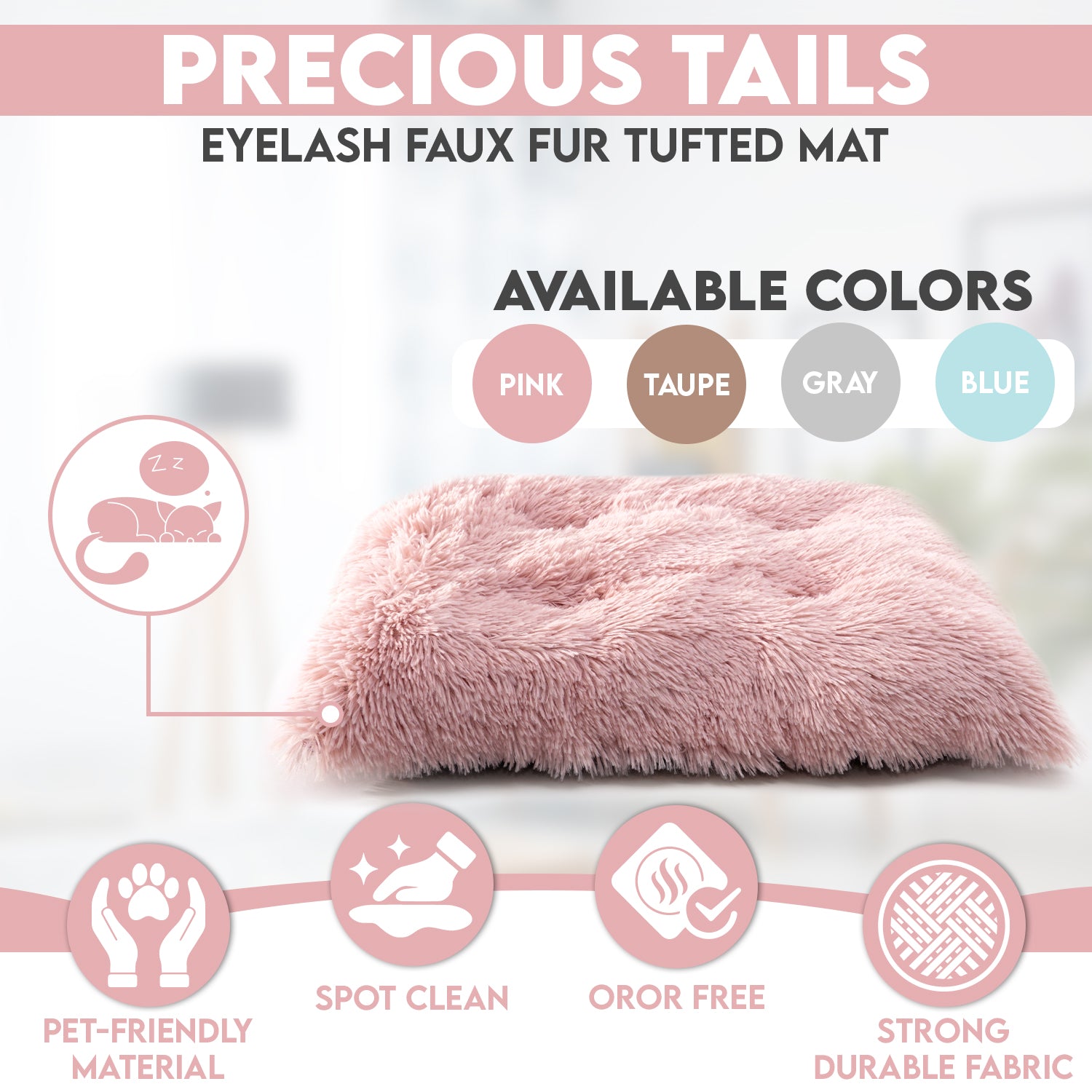 Precious Tails Eyelash Faux Fur Tufted Cat Dog Mat - Large