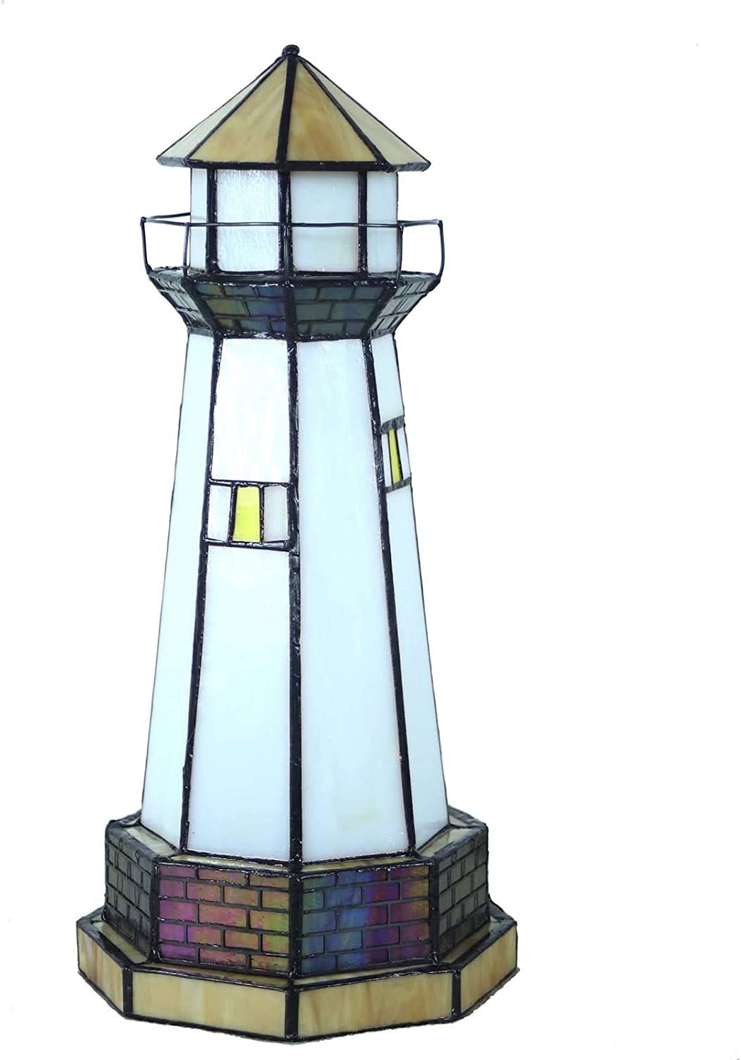 SHADY L10626 Lighthouse  Style Stained Glass Accent Table Lamp Night Light  6"W x 12"H