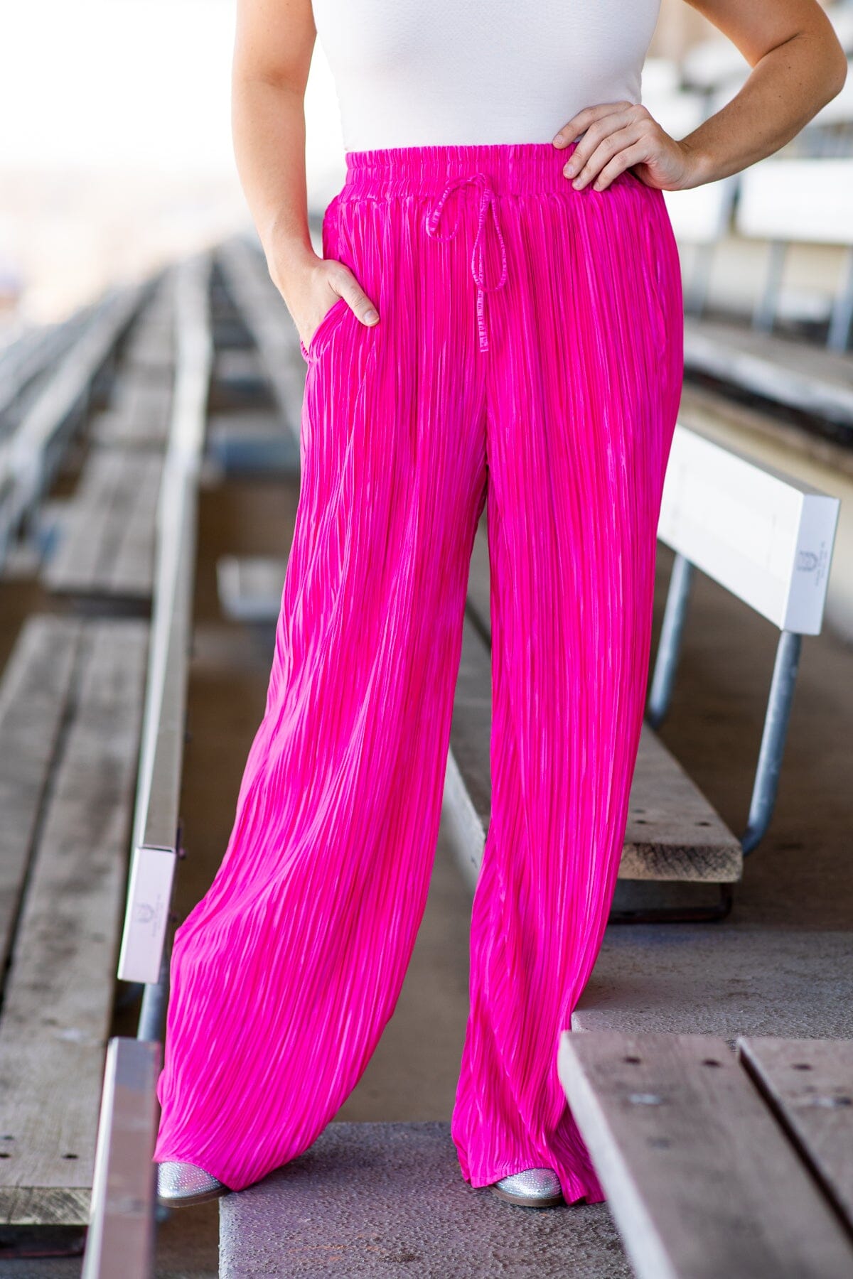 Hot Pink Crystal Pleat Top and Pants Set