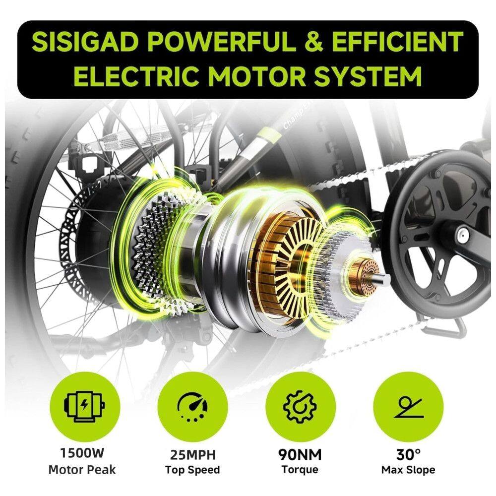 Bicicleta Elétrica Dobrável Sisigad 1500W Pico, Pneus Fat 20