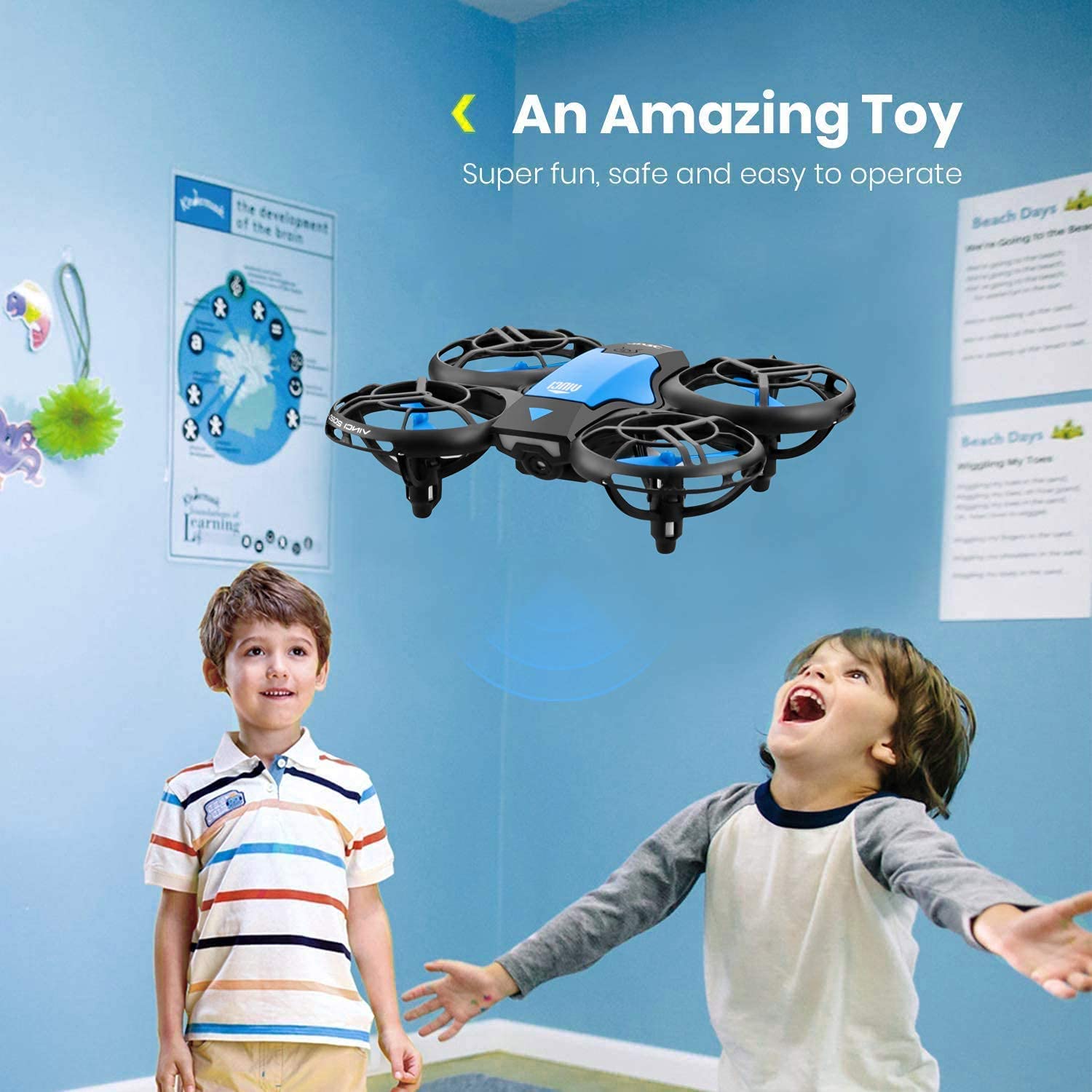 4DRC Drone Mini with 720P HD Camera for Adults and Children FPV Real-Time Video， 3 Modular Batteries Blue