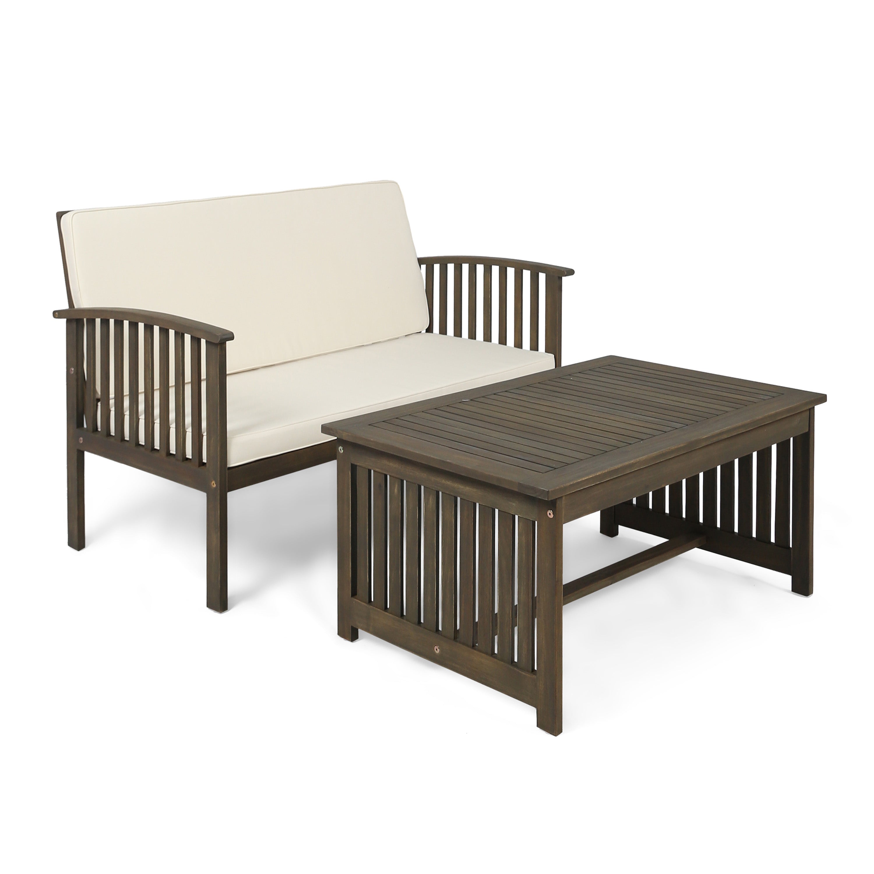Tolbert Outdoor Acacia Wood Loveseat & Coffee Table Set