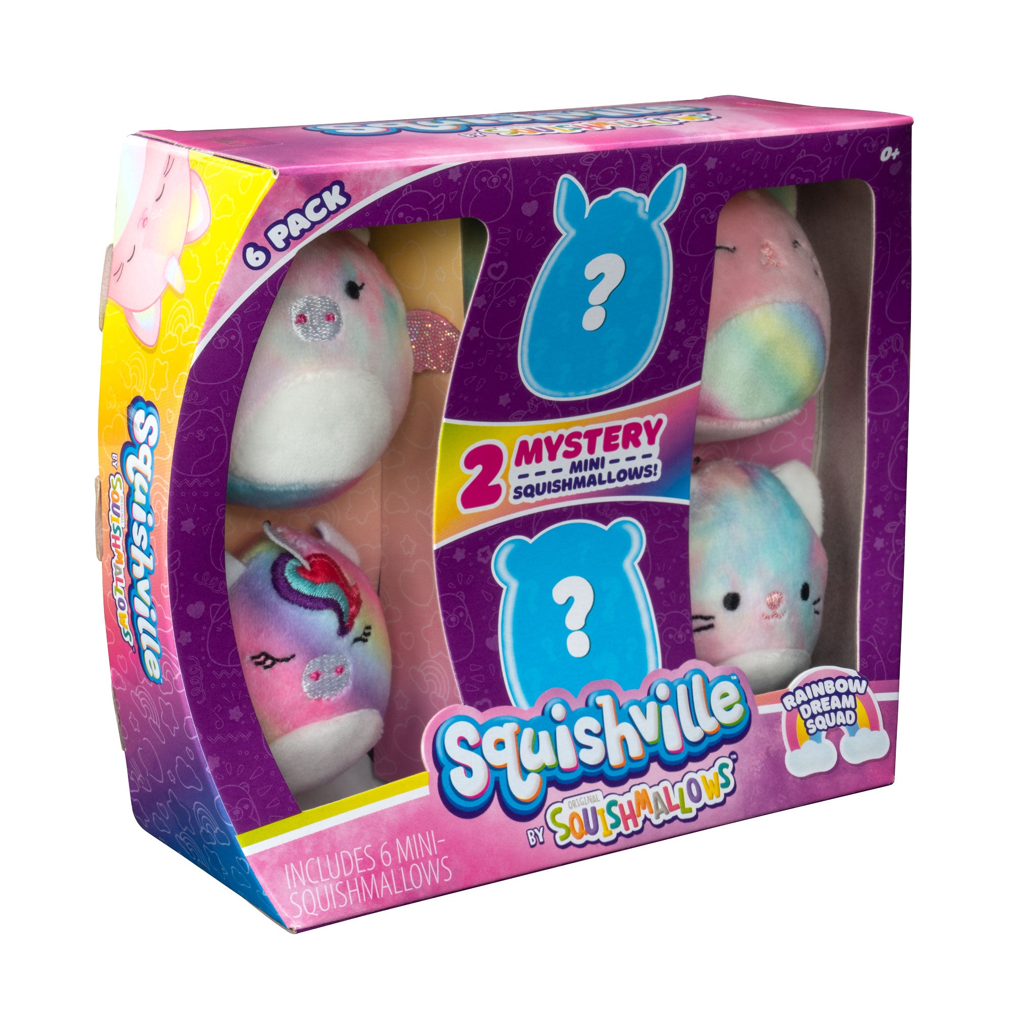 Squishmallows’ Squishville Mystery Mini Plush Rainbow Dream Squad， Six 2” Soft Mini-Squishmallow Rainbow Animals
