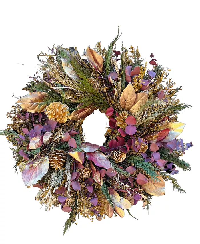 GreenishBlu Red and Gold Real Preserved Wreath， 24