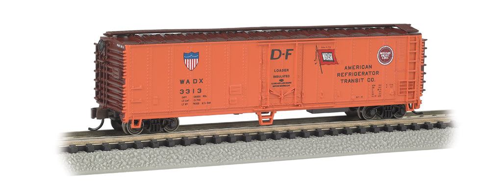 Bachmann 17955 N Scale ACF 50' Steel Mechanical Reefer (2012 Version) - Ready to Run -- American Refrigerator Transit Co. (Orange， Boxcar Red)