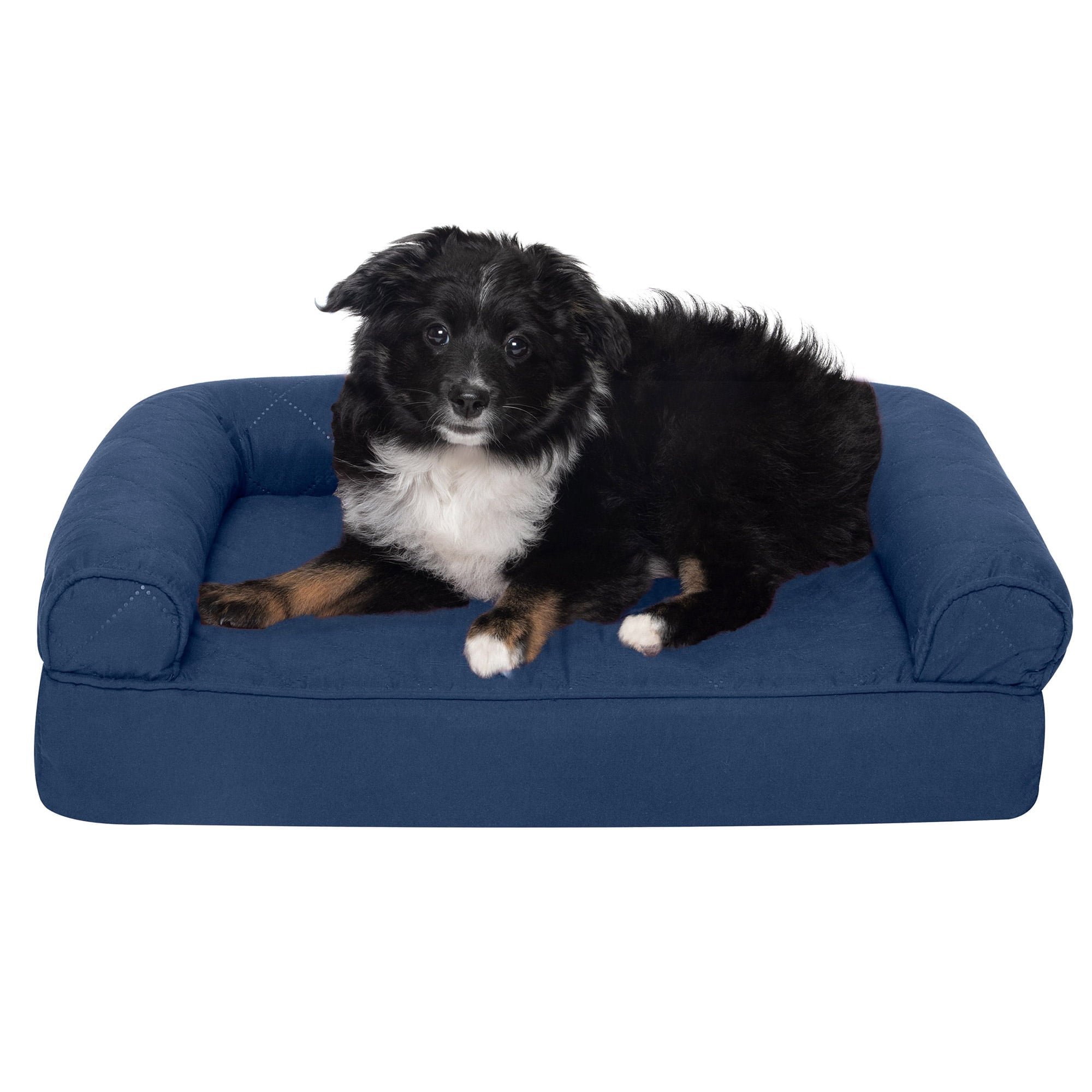 FurHaven | Orthopedic Quilted Sofa Pet Bed for Dogs and Cats， Navy， Small