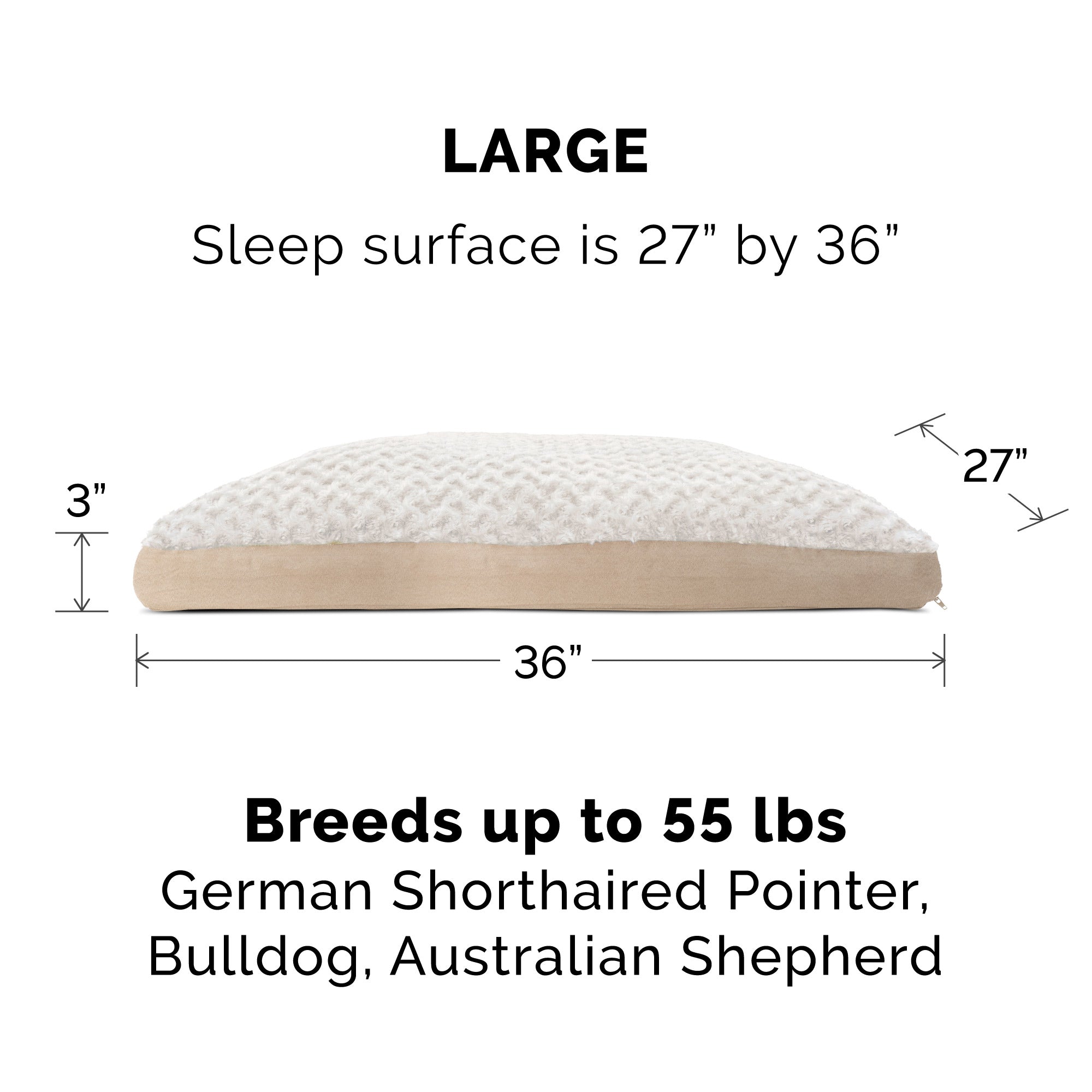 FurHaven | Deluxe Plush Pillow Pet Bed for Dogs and Cats， Cream， Large