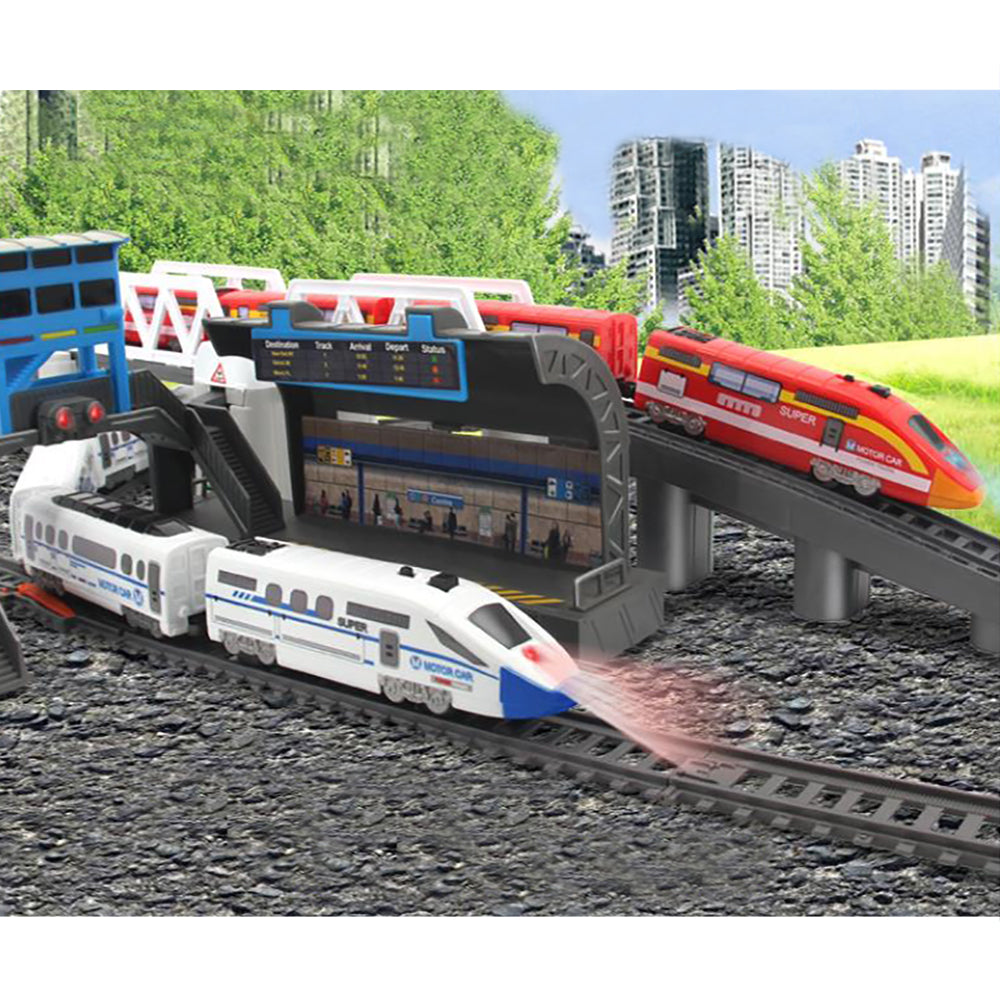 BELUPAI 50Pcs Simulation High Speed Rail Trains Electric Trains Harmony Round Trains Model Set Overpass Piers Tunnels Carriage