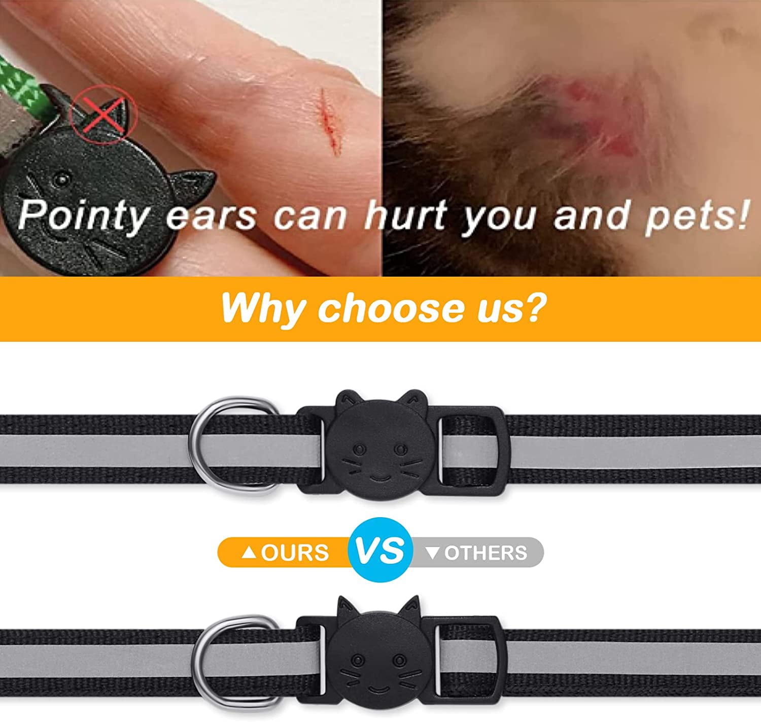 6 Pcs Reflective Cat Collar with Bell， Breakaway Cat Collars with Name Tag