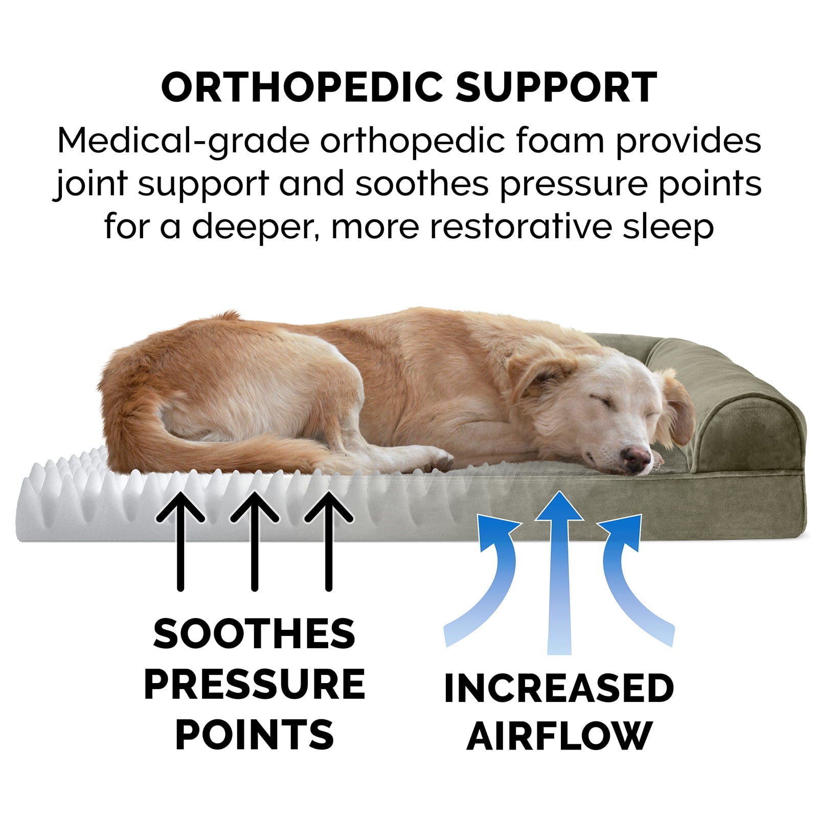 FurHaven | Orthopedic Faux Fur and Velvet Sofa Pet Bed for Dogs and Cats， Dark Sage， Jumbo